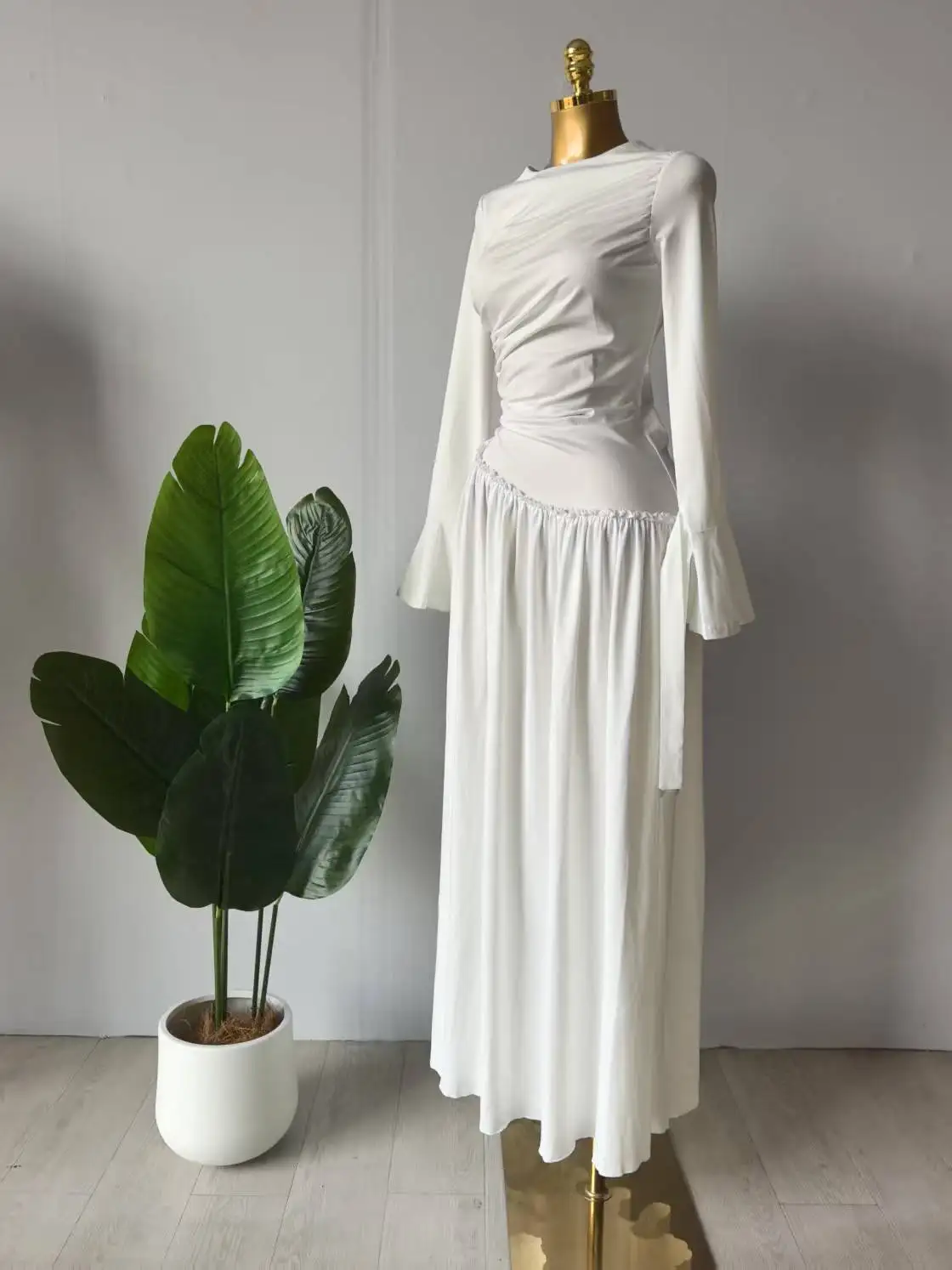 CM.YAYA Women Full Sleeve O-neck Elegant Long Dress Edible Tree Fungus Sweet Holiday Beach Evening Sexy Party Dresses Vestidos