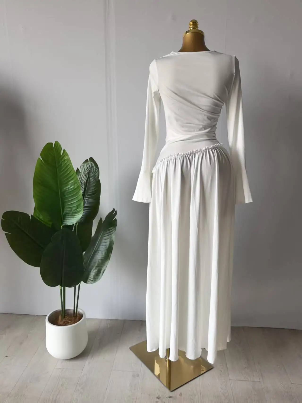 CM.YAYA Women Full Sleeve O-neck Elegant Long Dress Edible Tree Fungus Sweet Holiday Beach Evening Sexy Party Dresses Vestidos