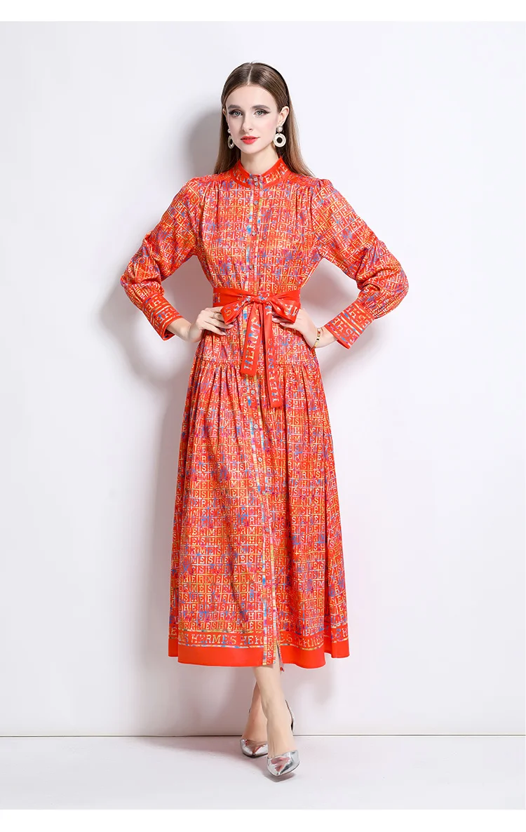 AIMEILI Women Autumn Elegant Dress Shirt Female High Quality Vintage Yellow Party Robe Femme Lantern Sleeve Designer Vestidos
