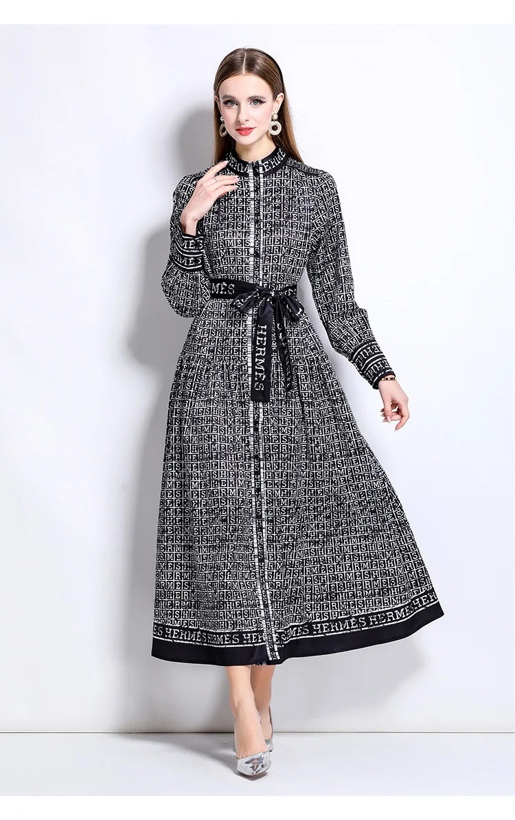 AIMEILI Women Autumn Elegant Dress Shirt Female High Quality Vintage Yellow Party Robe Femme Lantern Sleeve Designer Vestidos