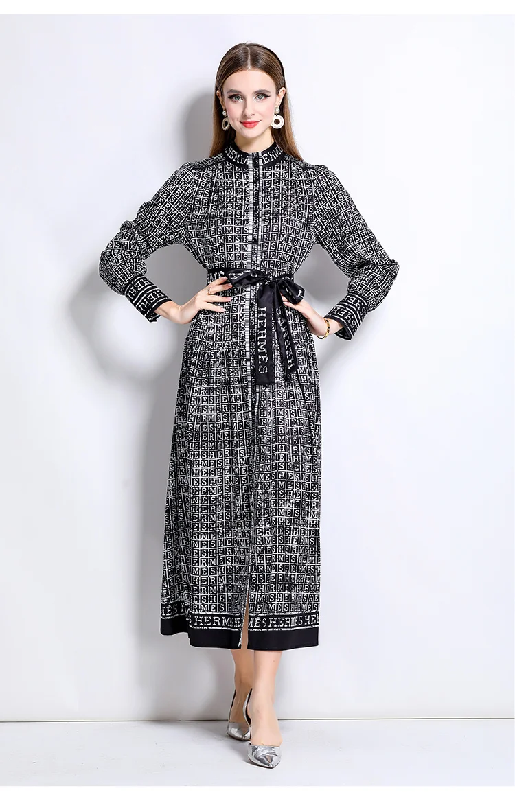 AIMEILI Women Autumn Elegant Dress Shirt Female High Quality Vintage Yellow Party Robe Femme Lantern Sleeve Designer Vestidos
