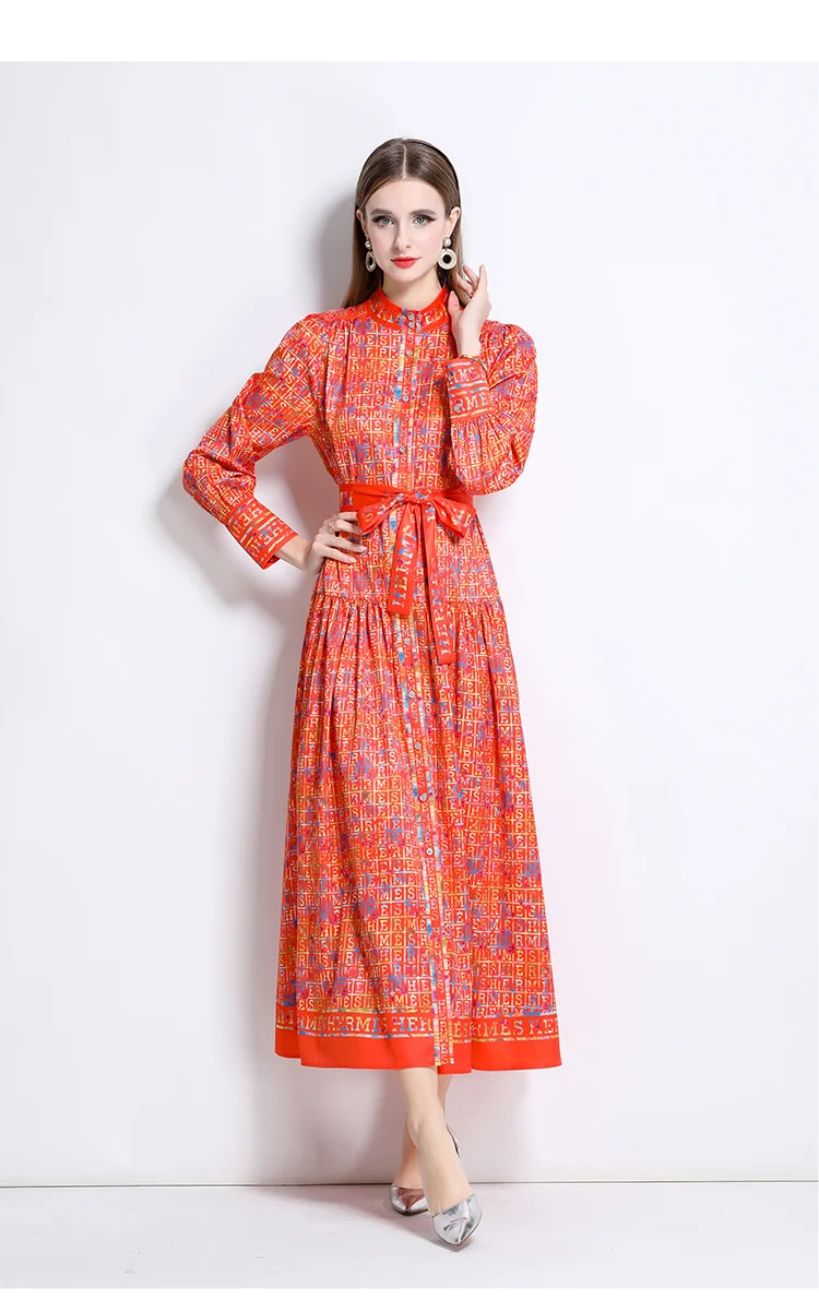 AIMEILI Women Autumn Elegant Dress Shirt Female High Quality Vintage Yellow Party Robe Femme Lantern Sleeve Designer Vestidos