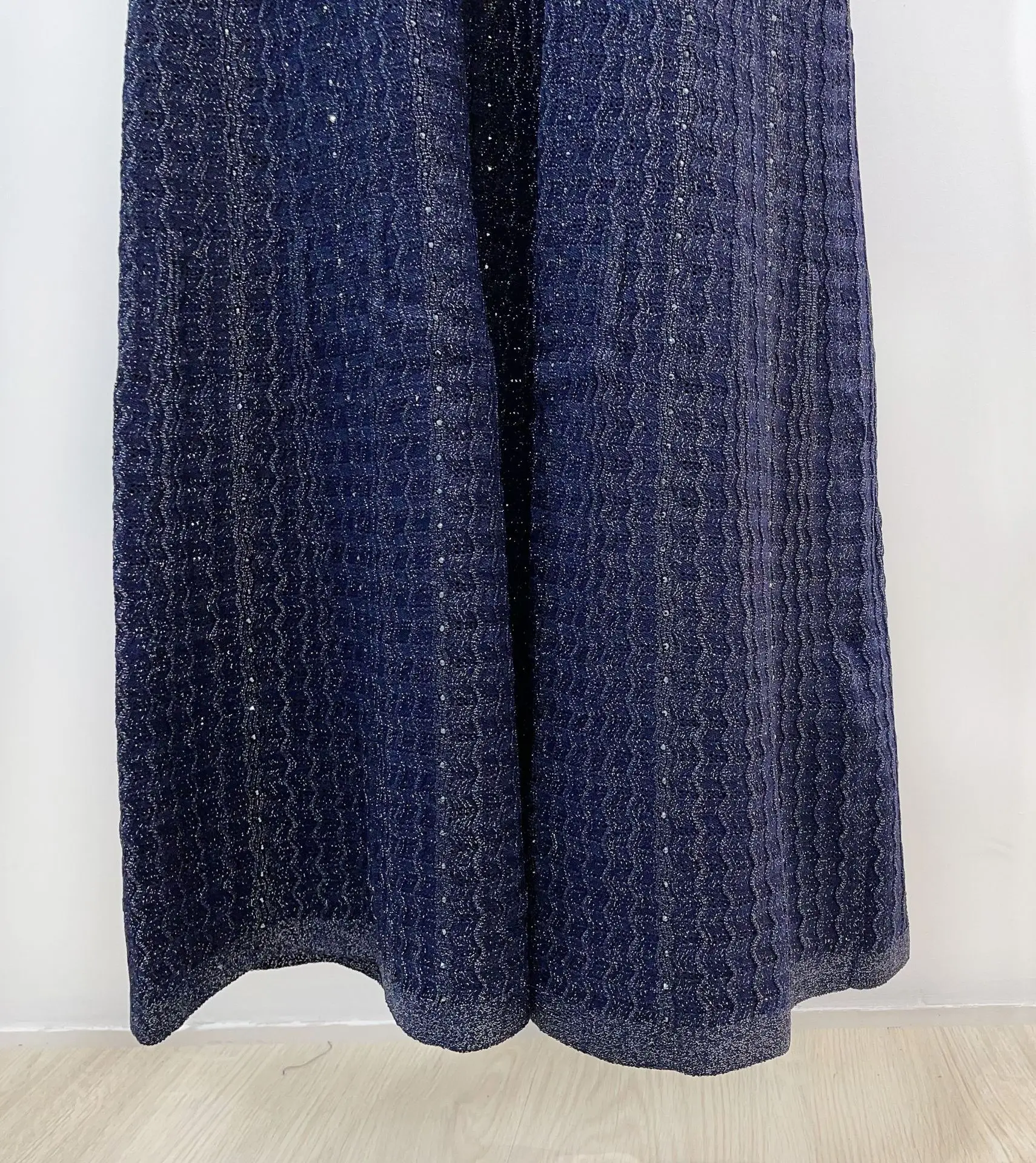 Spring Summer Fashion Temperament Knitted Dress Women Elegant Hollow Out Short Sleeve O-neck Single Breasted Long Robe Ladies