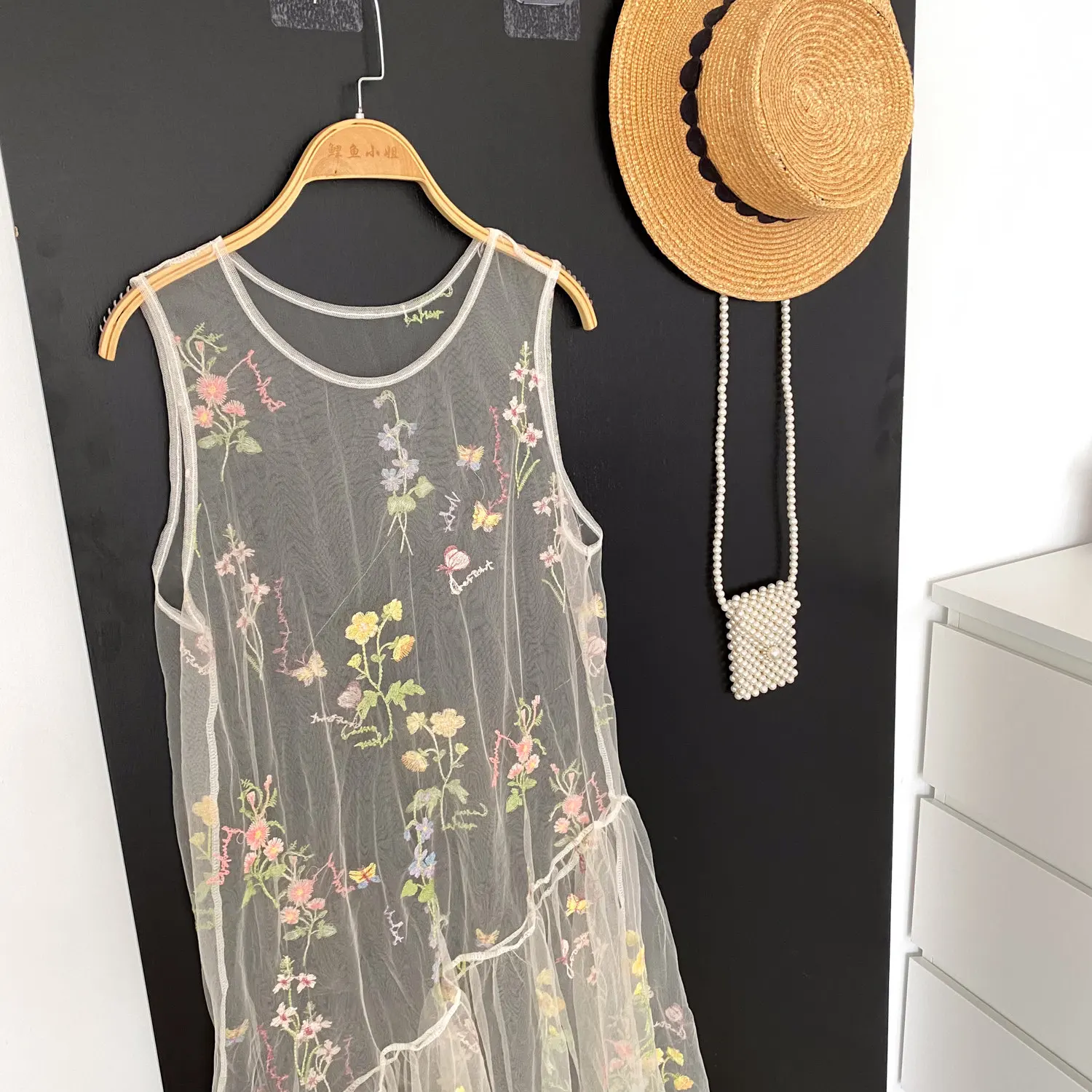SINGREINY Holiday Floral Embroidery Long Dress 2026 Women O Neck Sleeveless Loose Irregular Summer French Mesh Bohemian Sundress