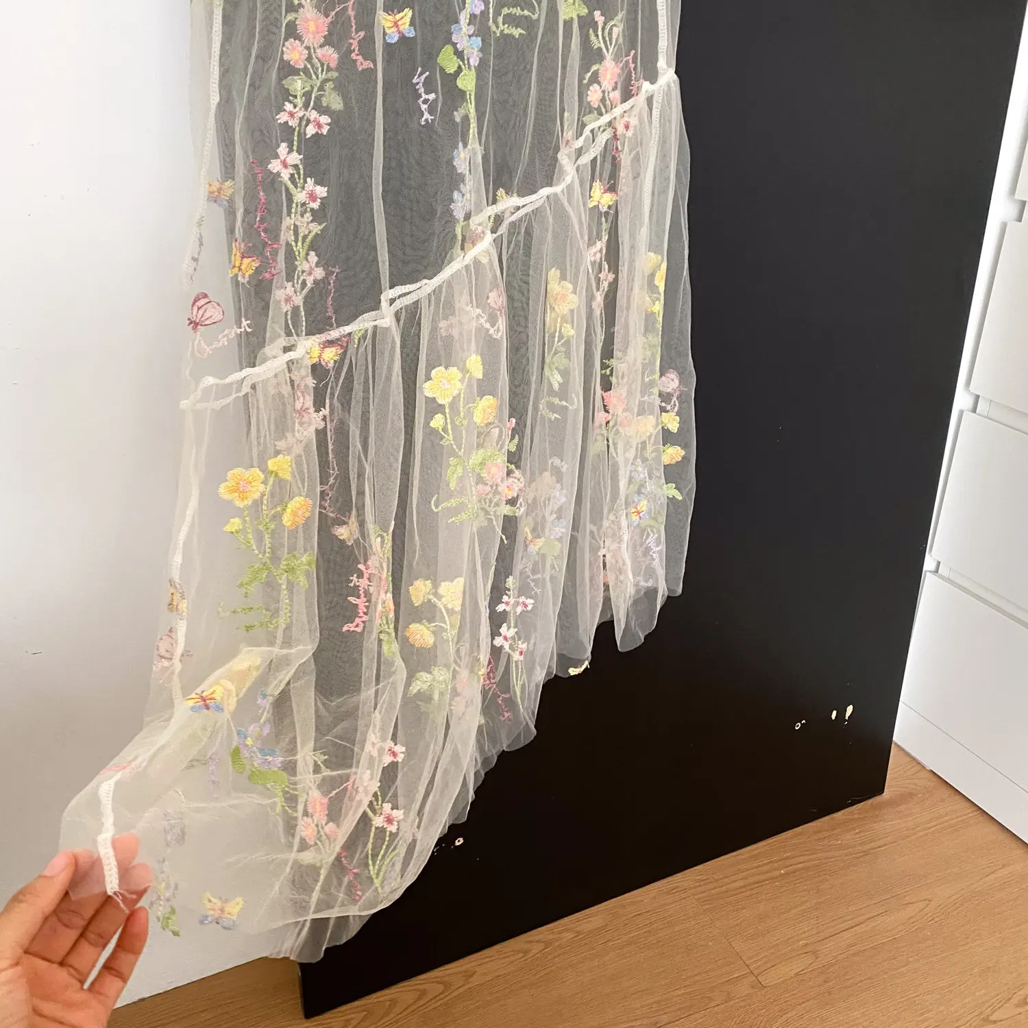 SINGREINY Holiday Floral Embroidery Long Dress 2026 Women O Neck Sleeveless Loose Irregular Summer French Mesh Bohemian Sundress