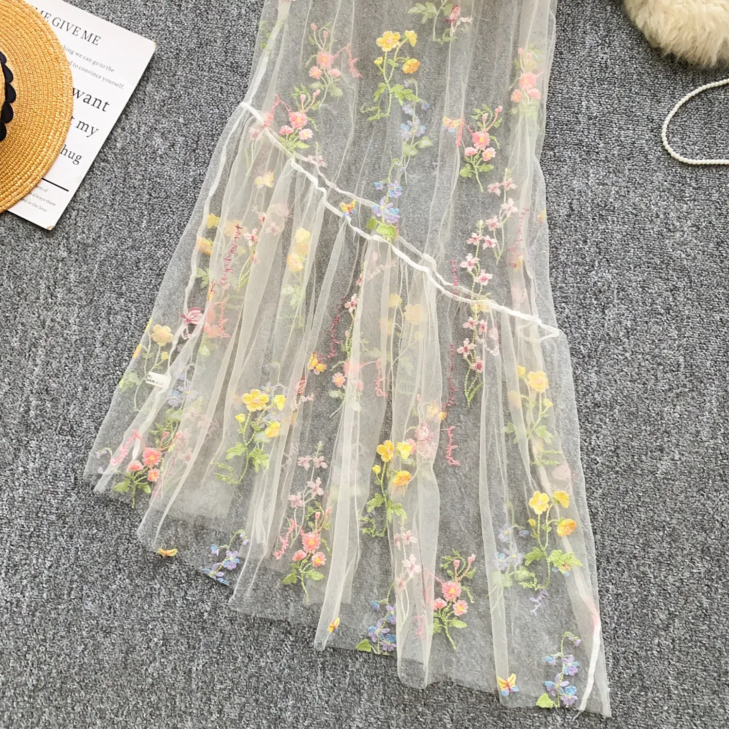 SINGREINY Holiday Floral Embroidery Long Dress 2026 Women O Neck Sleeveless Loose Irregular Summer French Mesh Bohemian Sundress