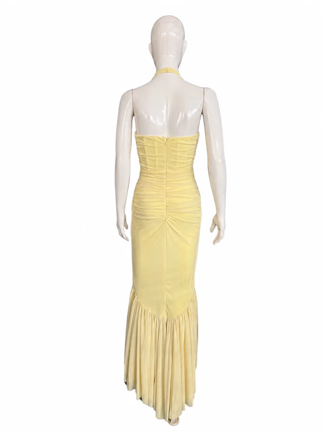 Yellow V Neck Halter Mermaid Maxi Dress Women's Sleeveless Ruffle Slit Long Dress 2026 Elegant Wedding Guest Evening Party Robes