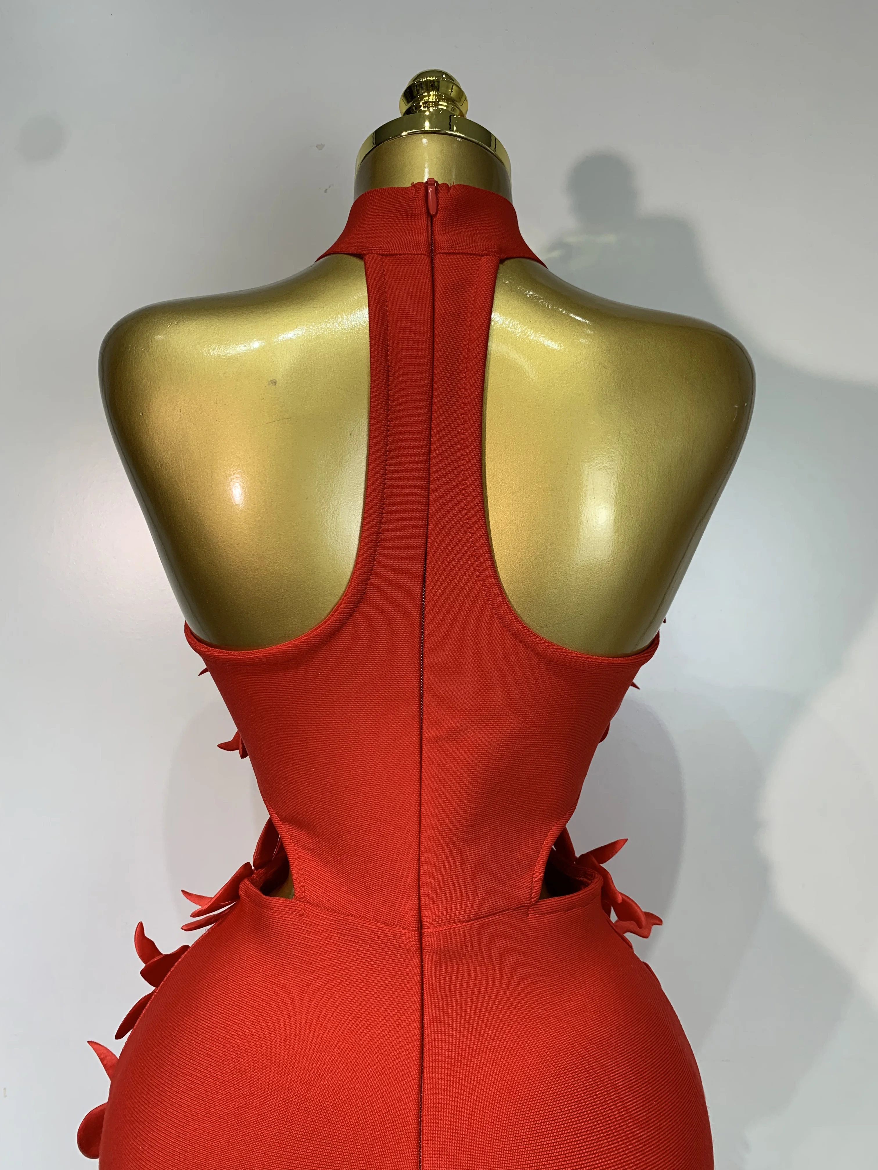 Women Sexy Sleeveless Flower Hollow Out Evening Party Bandage Dresses Red Knitted Bodycon Birthday Wedding Guest Clothing