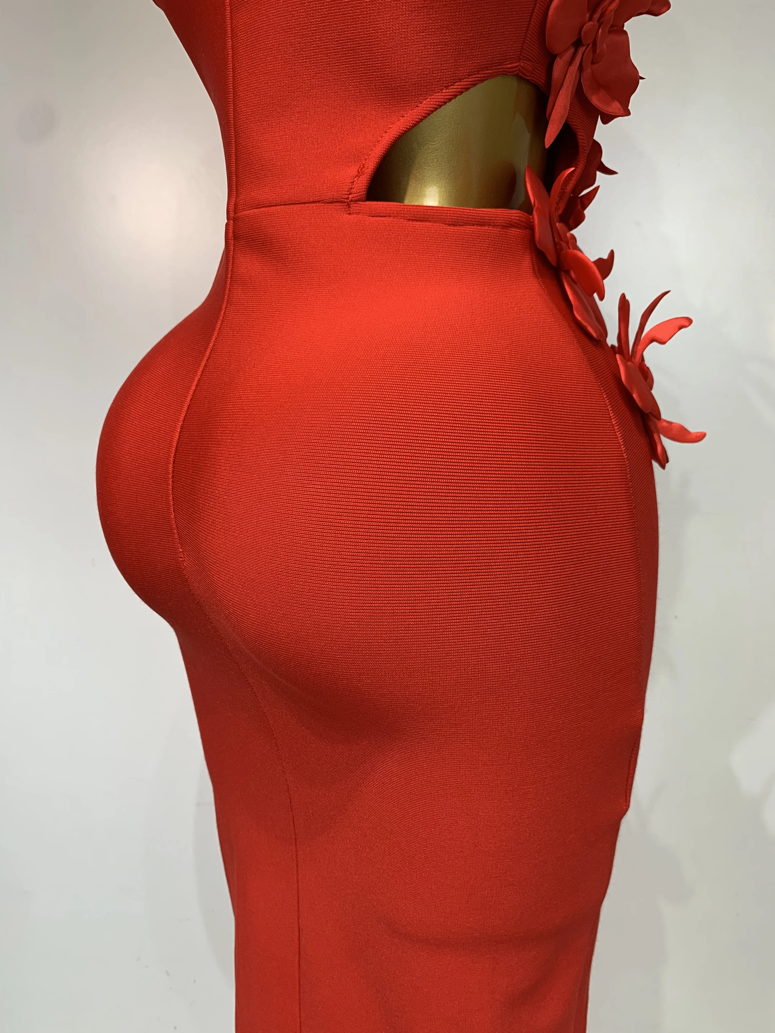 Women Sexy Sleeveless Flower Hollow Out Evening Party Bandage Dresses Red Knitted Bodycon Birthday Wedding Guest Clothing