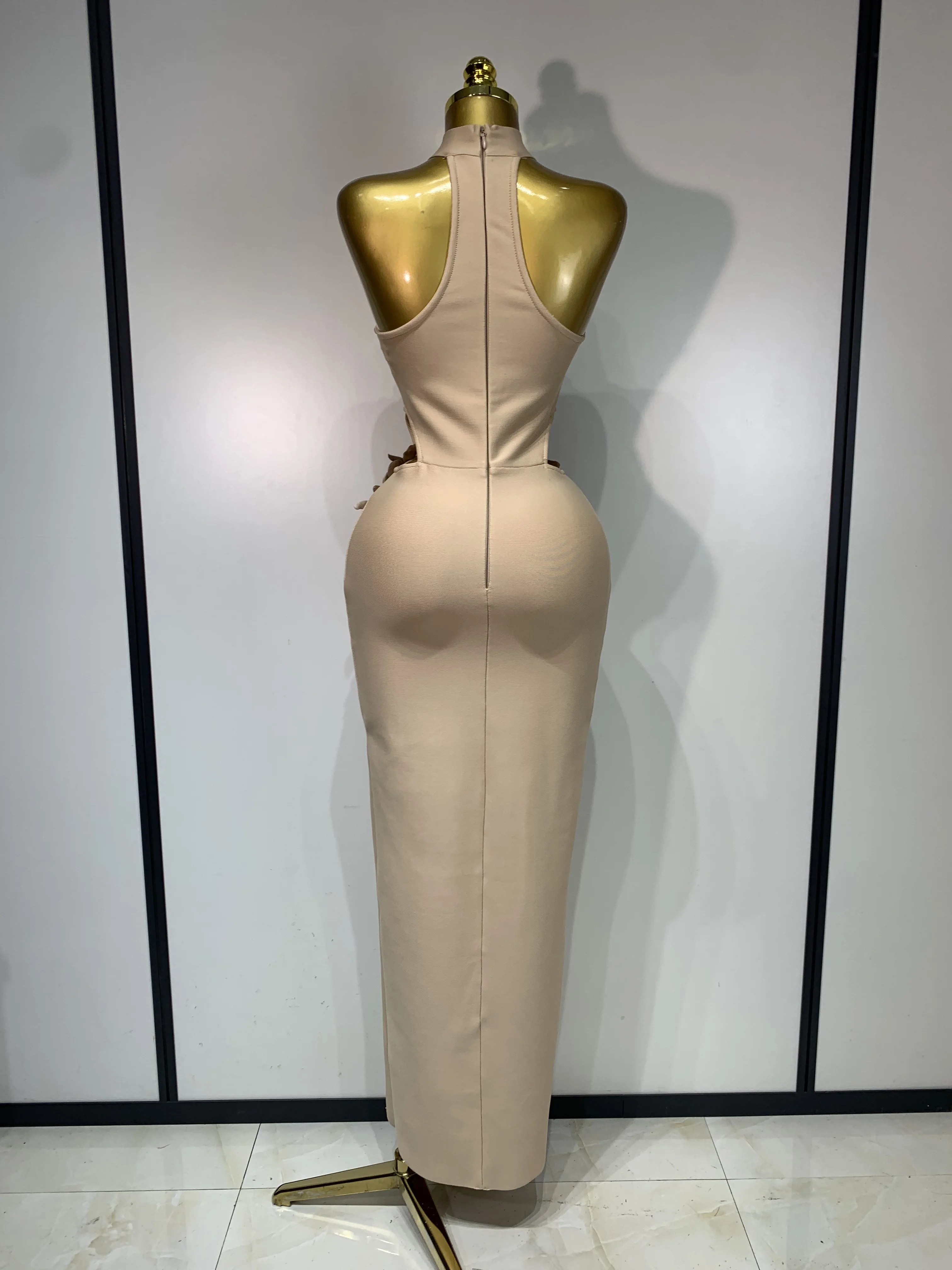 Women Sexy Sleeveless Flower Hollow Out Evening Party Bandage Dresses Red Knitted Bodycon Birthday Wedding Guest Clothing