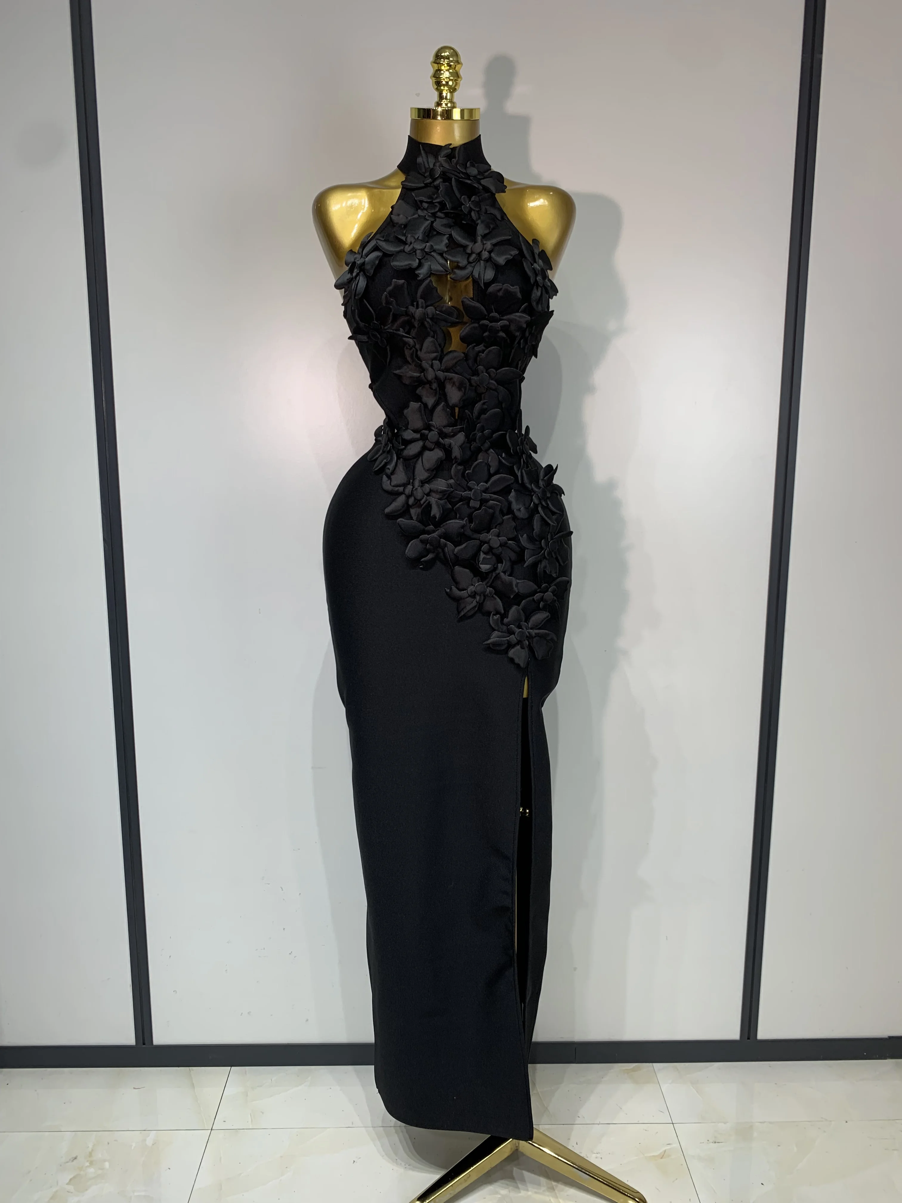Women Sexy Sleeveless Flower Hollow Out Evening Party Bandage Dresses Red Knitted Bodycon Birthday Wedding Guest Clothing