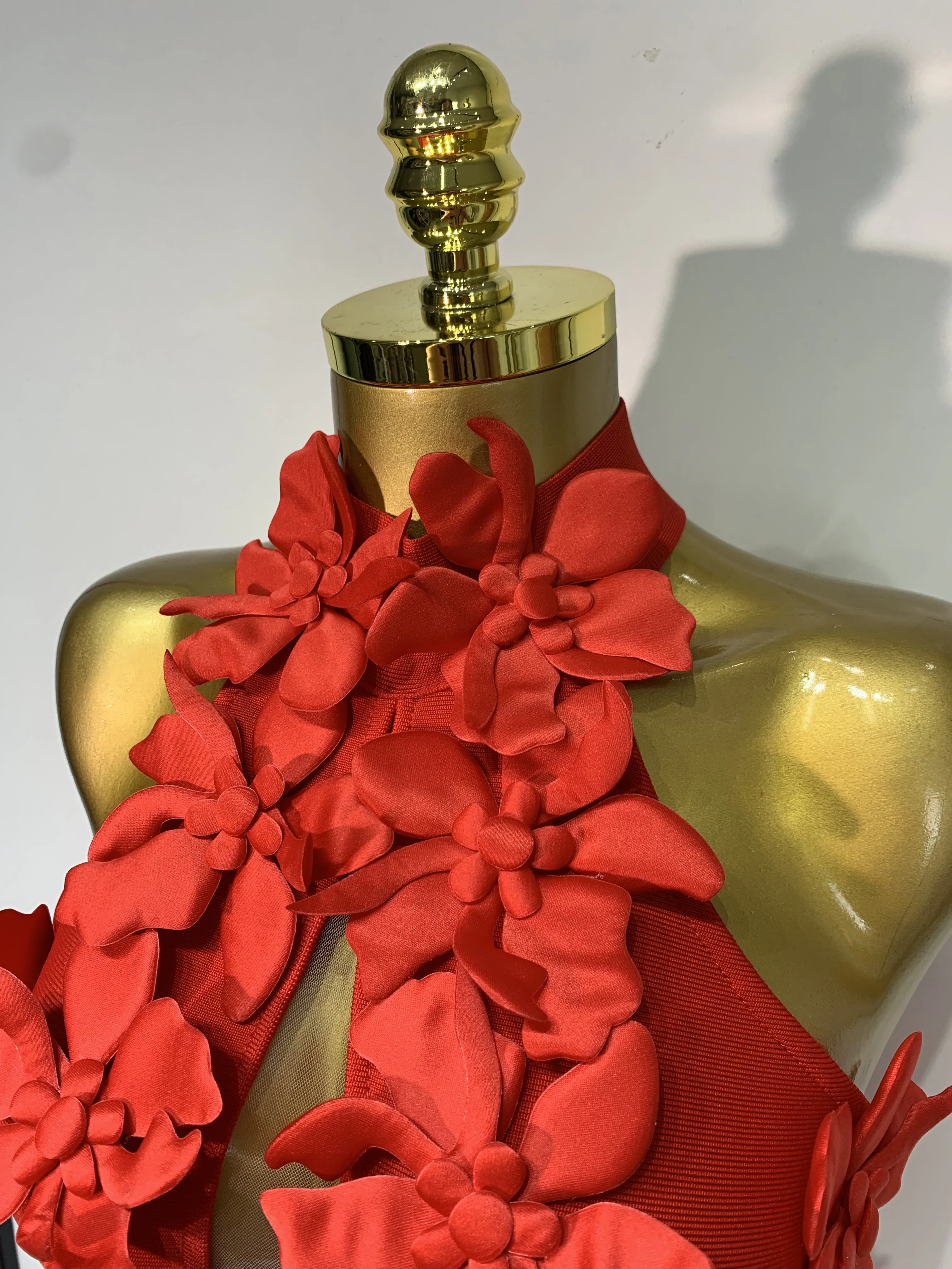 Women Sexy Sleeveless Flower Hollow Out Evening Party Bandage Dresses Red Knitted Bodycon Birthday Wedding Guest Clothing