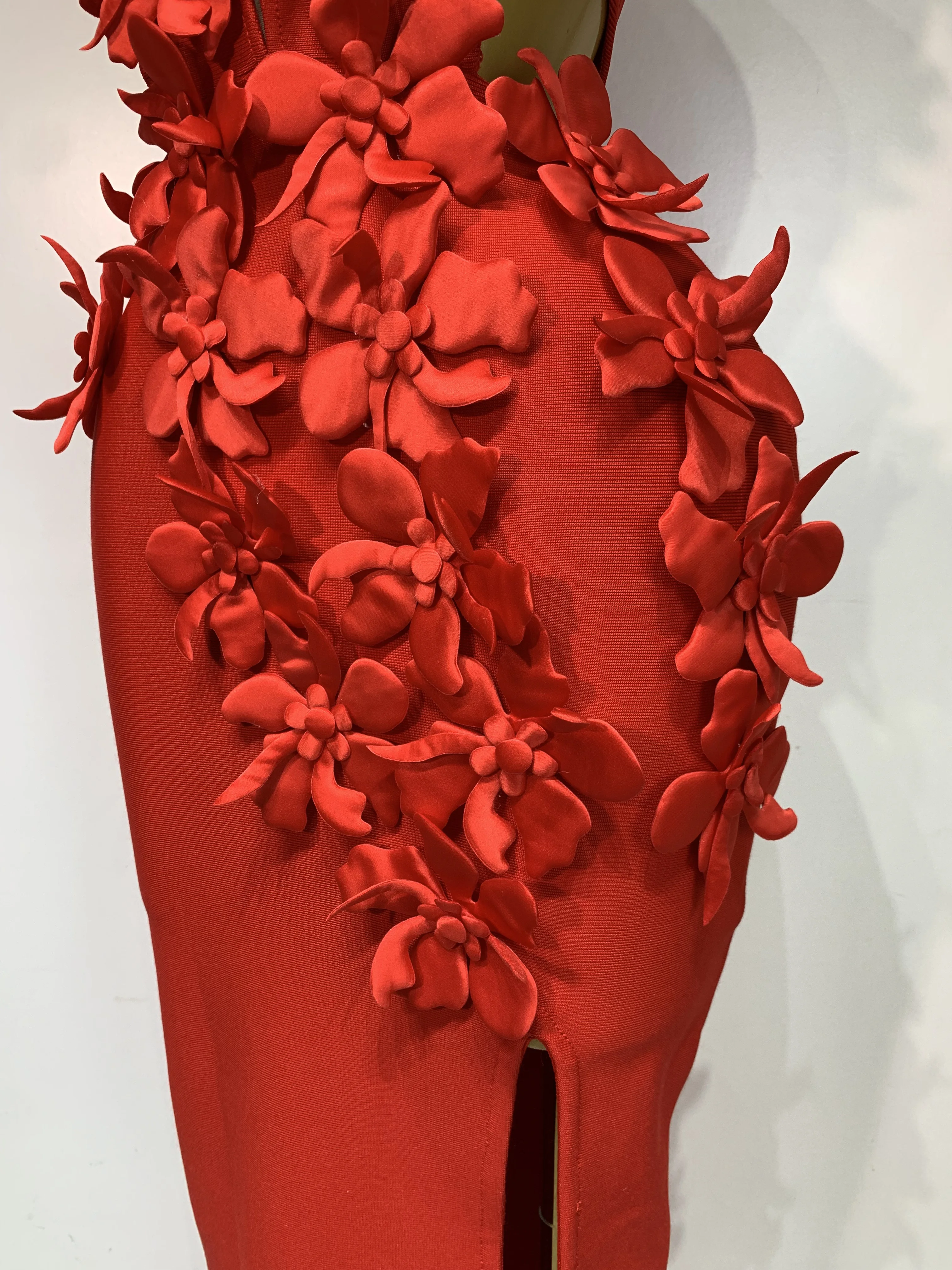 Women Sexy Sleeveless Flower Hollow Out Evening Party Bandage Dresses Red Knitted Bodycon Birthday Wedding Guest Clothing