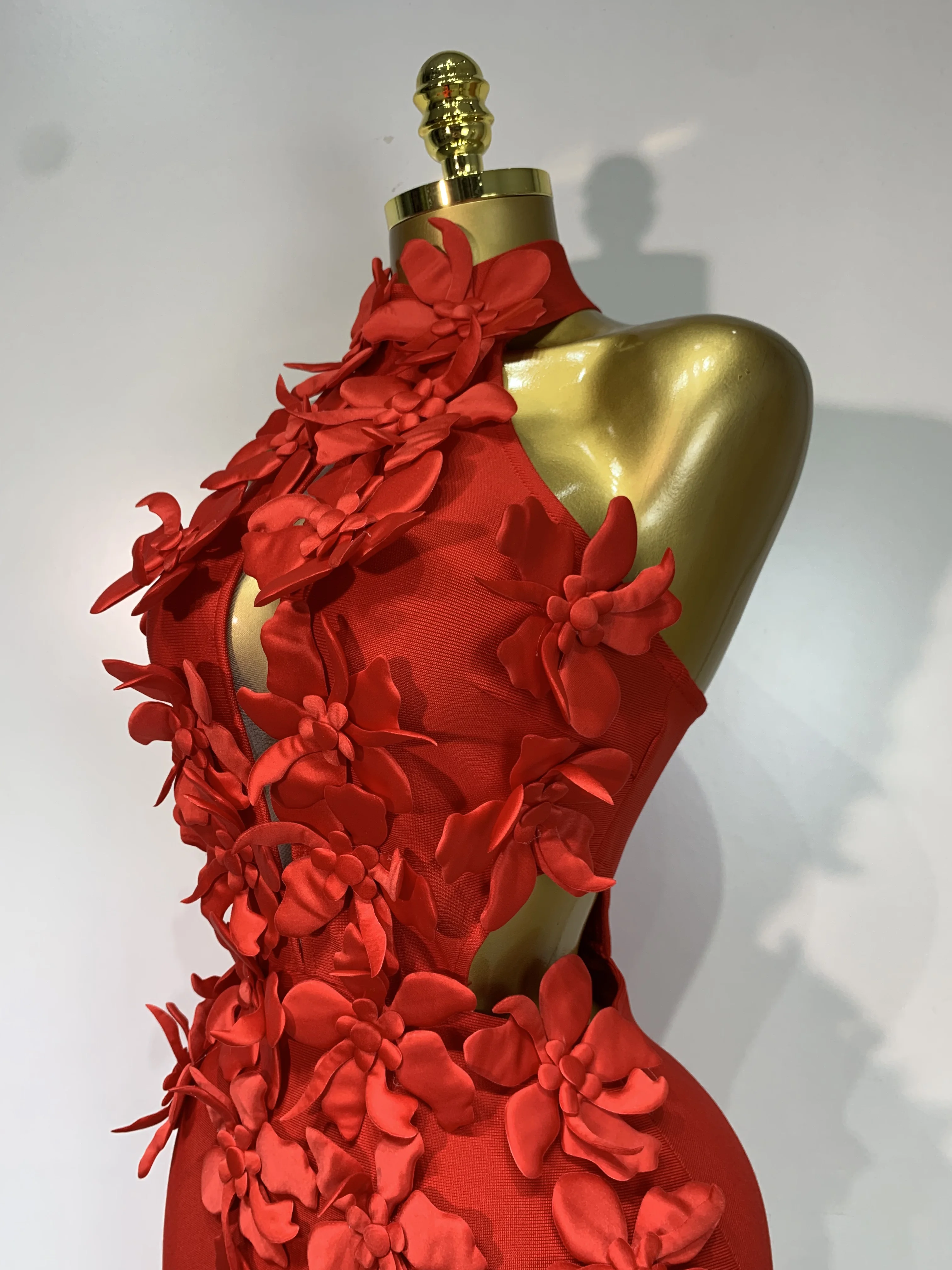 Women Sexy Sleeveless Flower Hollow Out Evening Party Bandage Dresses Red Knitted Bodycon Birthday Wedding Guest Clothing