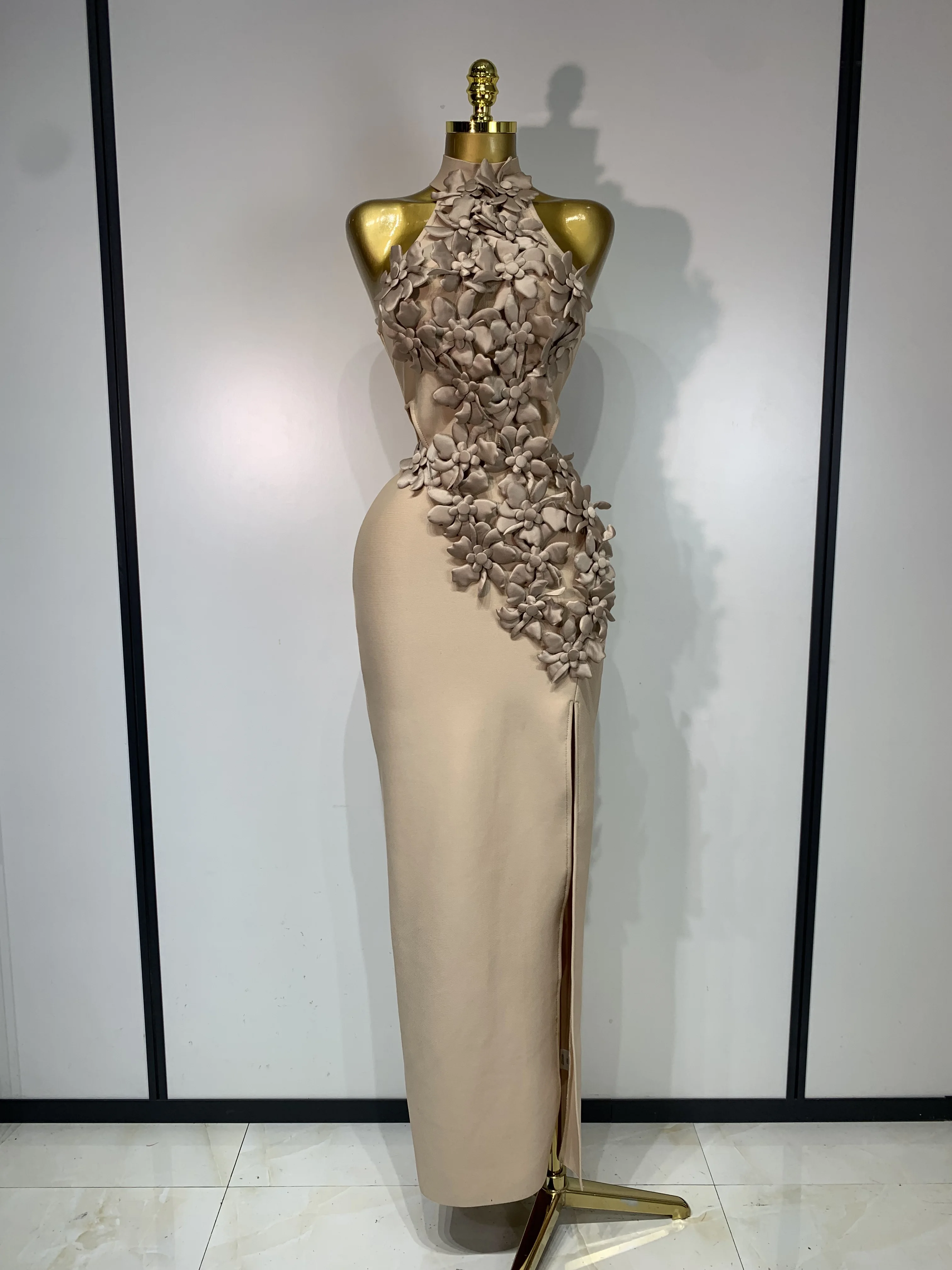 Women Sexy Sleeveless Flower Hollow Out Evening Party Bandage Dresses Red Knitted Bodycon Birthday Wedding Guest Clothing