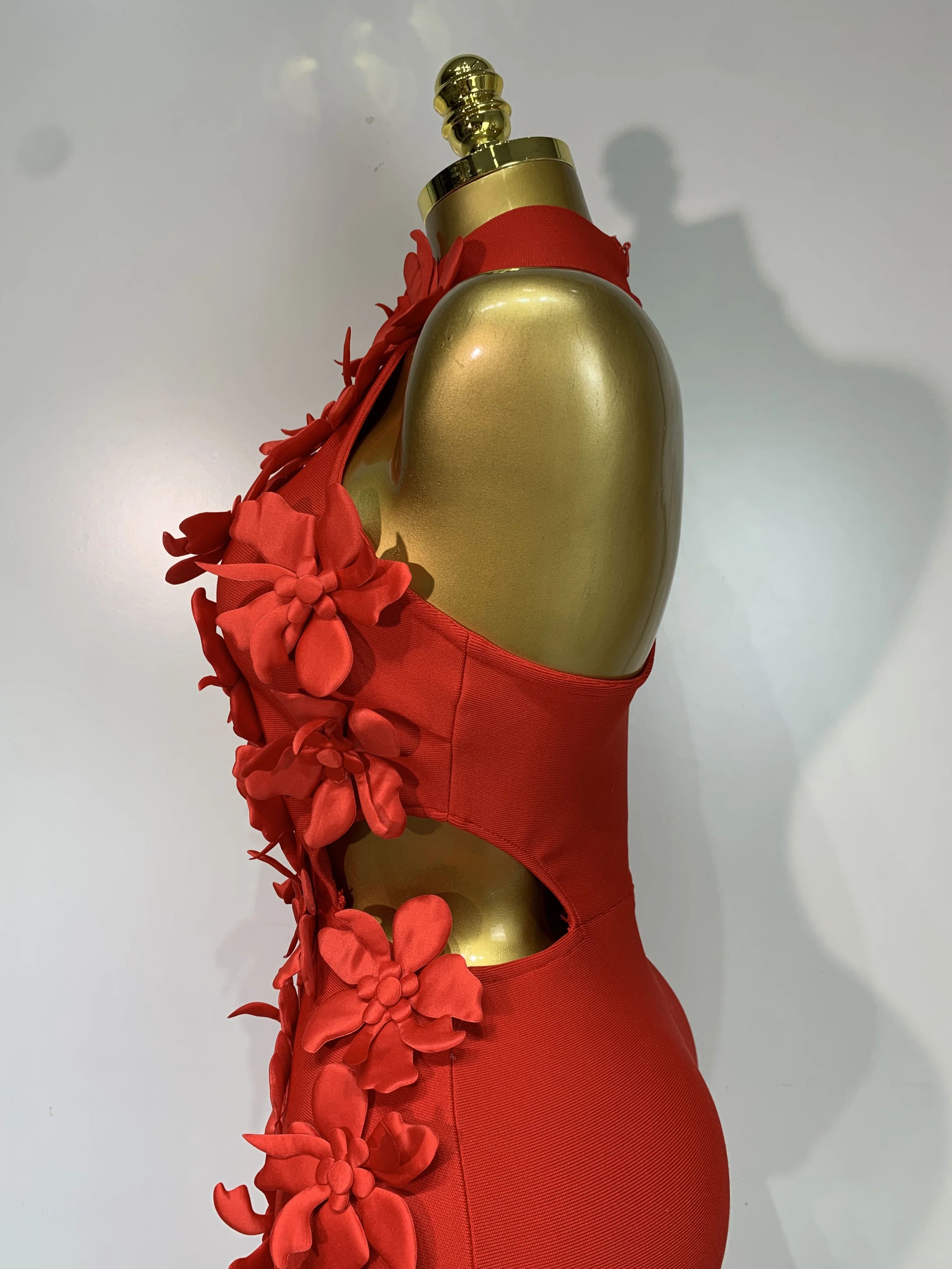 Women Sexy Sleeveless Flower Hollow Out Evening Party Bandage Dresses Red Knitted Bodycon Birthday Wedding Guest Clothing