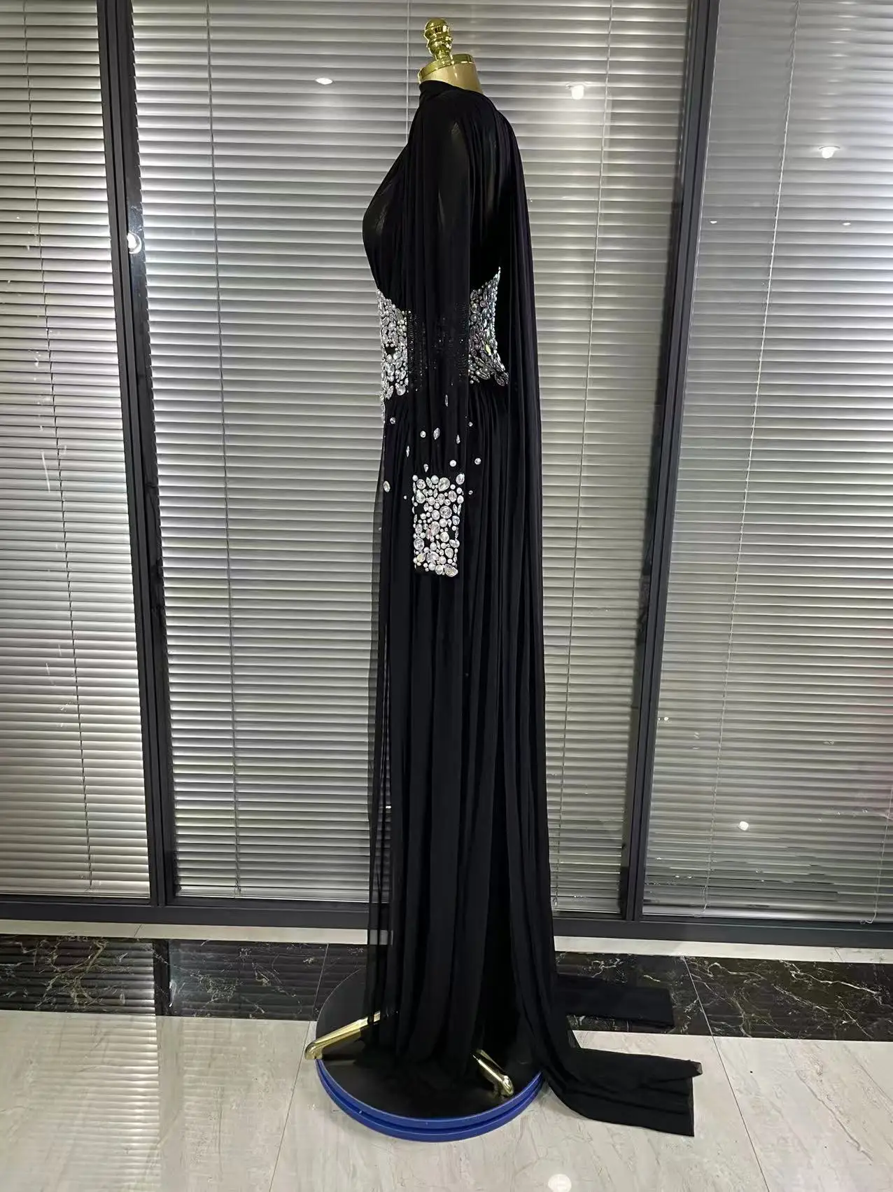 Elegant Rhinestones Long Dress for Women Sexy Mesh See Through Celebrate Evening Prom Birthday Dress Photo Shoot Wear