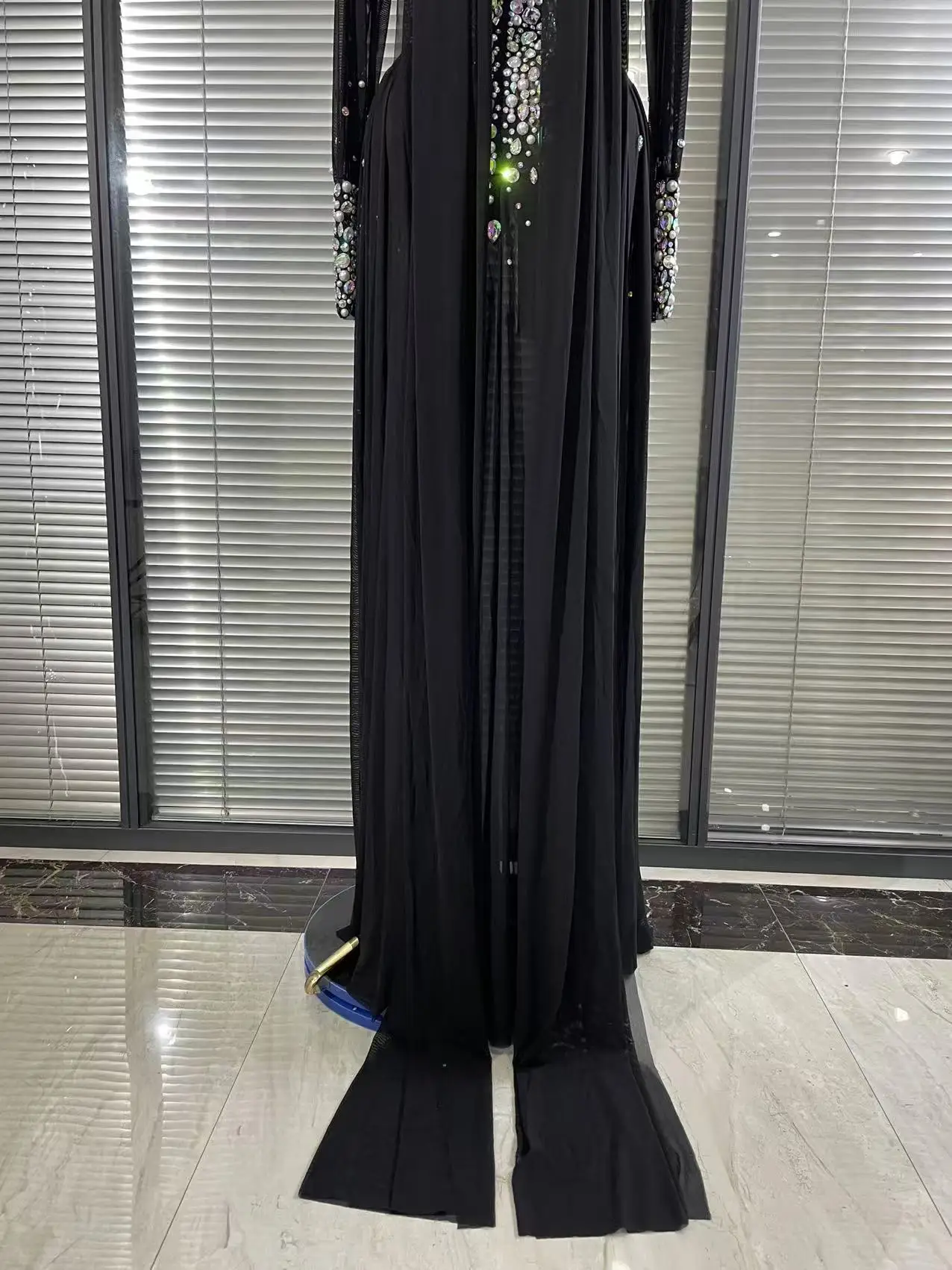Elegant Rhinestones Long Dress for Women Sexy Mesh See Through Celebrate Evening Prom Birthday Dress Photo Shoot Wear