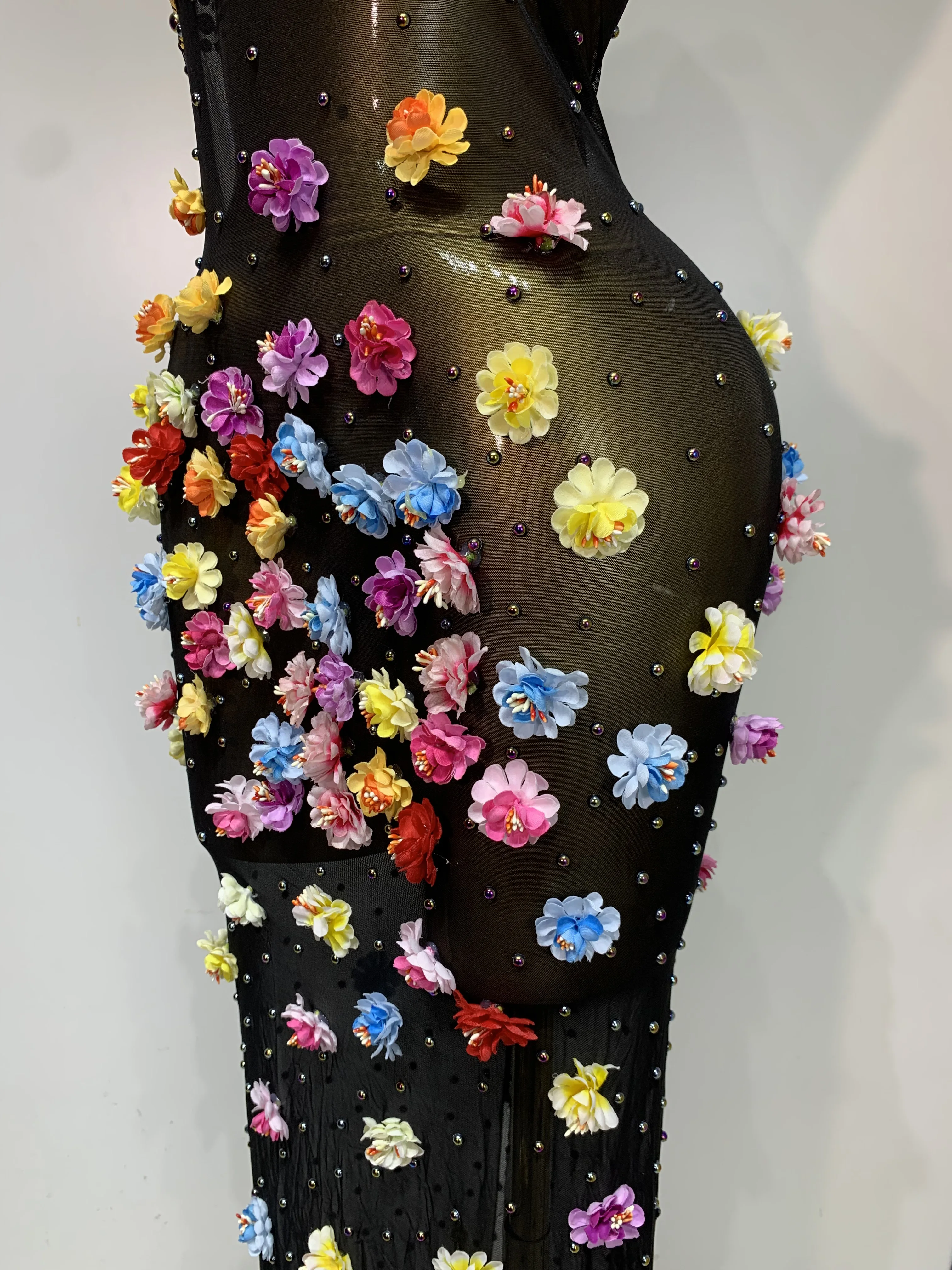 Luxury Rhinestones Flowers Sexy See Through Long Dress 2025 Elegant Evening Party Birthday Wedding Guest Dress Club Stage Outfit