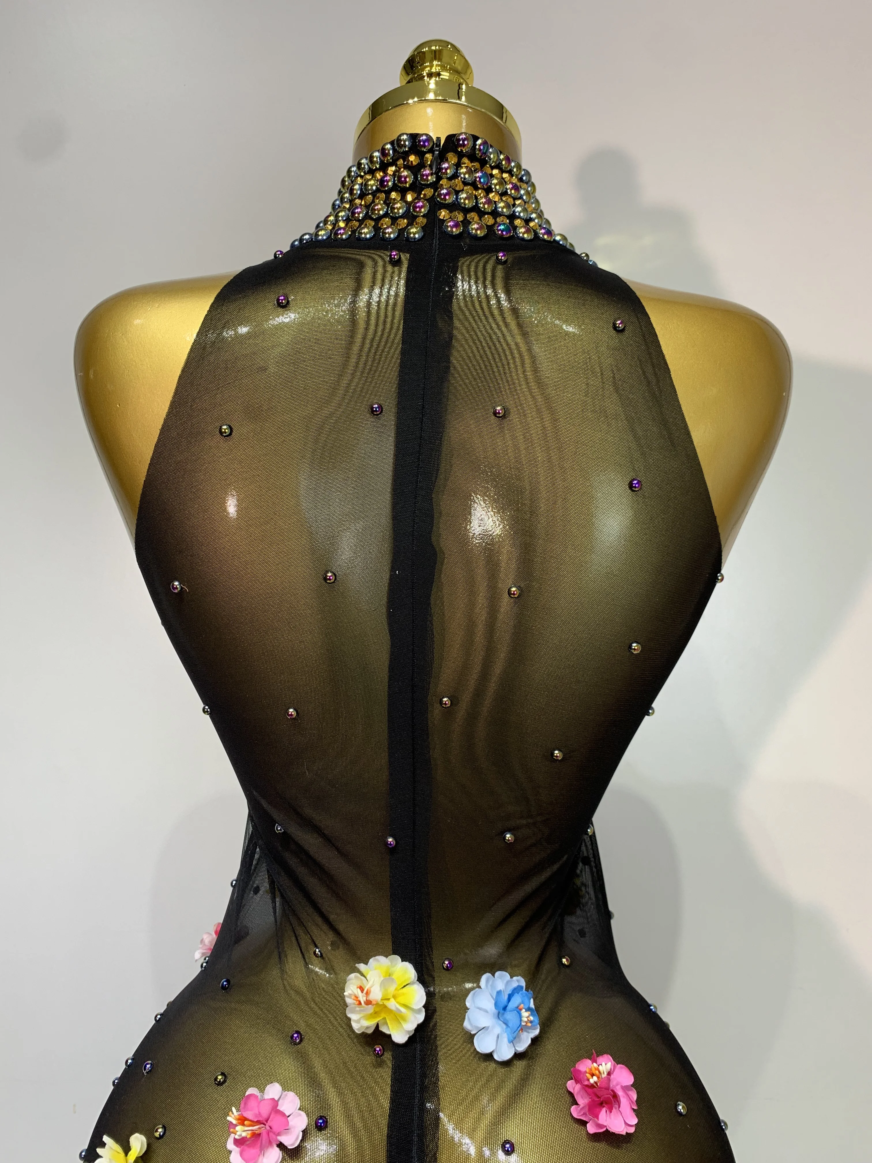 Luxury Rhinestones Flowers Sexy See Through Long Dress 2025 Elegant Evening Party Birthday Wedding Guest Dress Club Stage Outfit