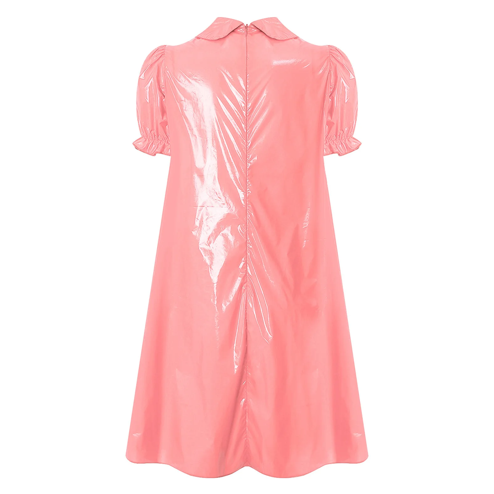 Womens Waterproof Vinyl Sleep Dress Puff Short Sleeve Empire Waist Lapel Dress Nightgown for Regency Victorian Cosplay Party