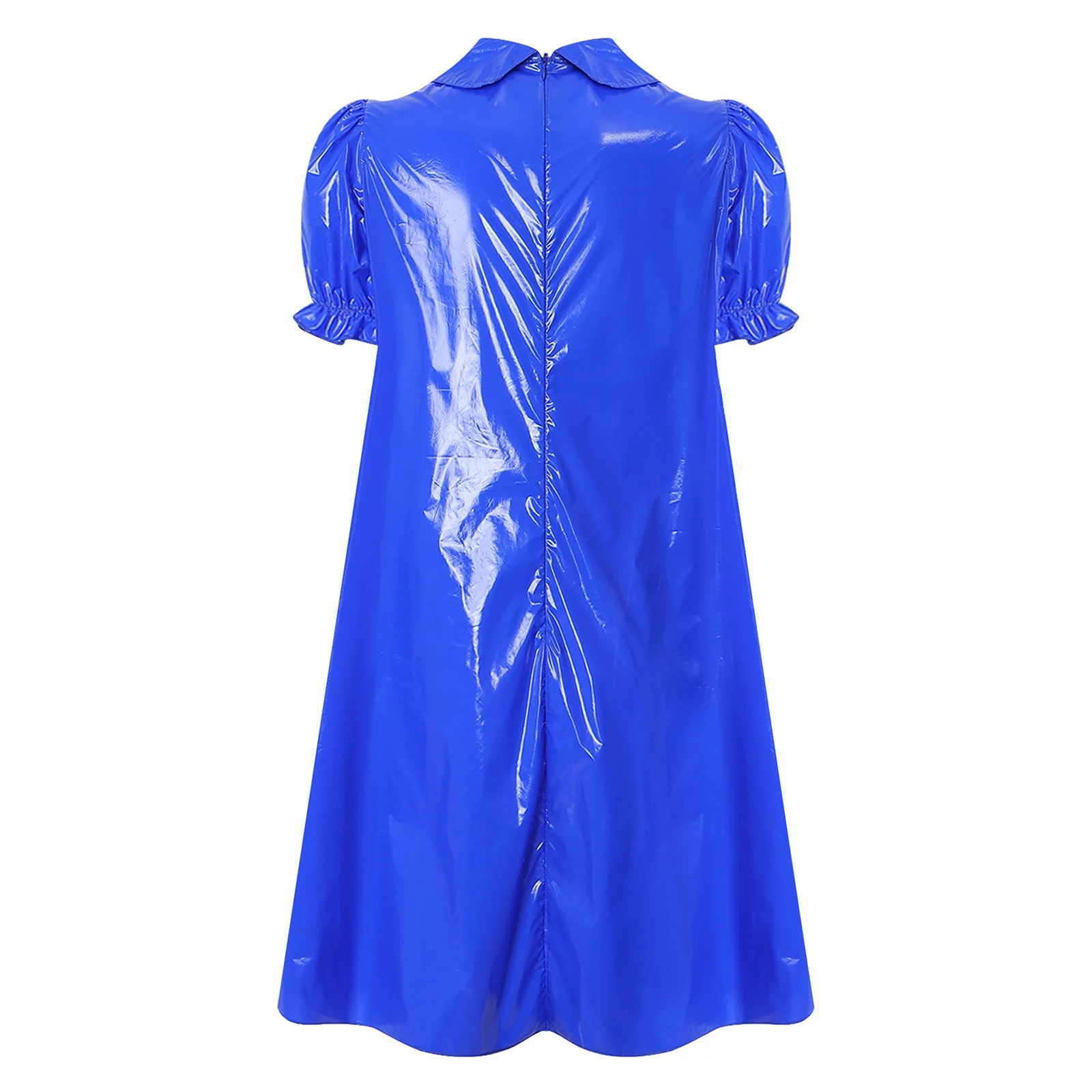 Womens Waterproof Vinyl Sleep Dress Puff Short Sleeve Empire Waist Lapel Dress Nightgown for Regency Victorian Cosplay Party