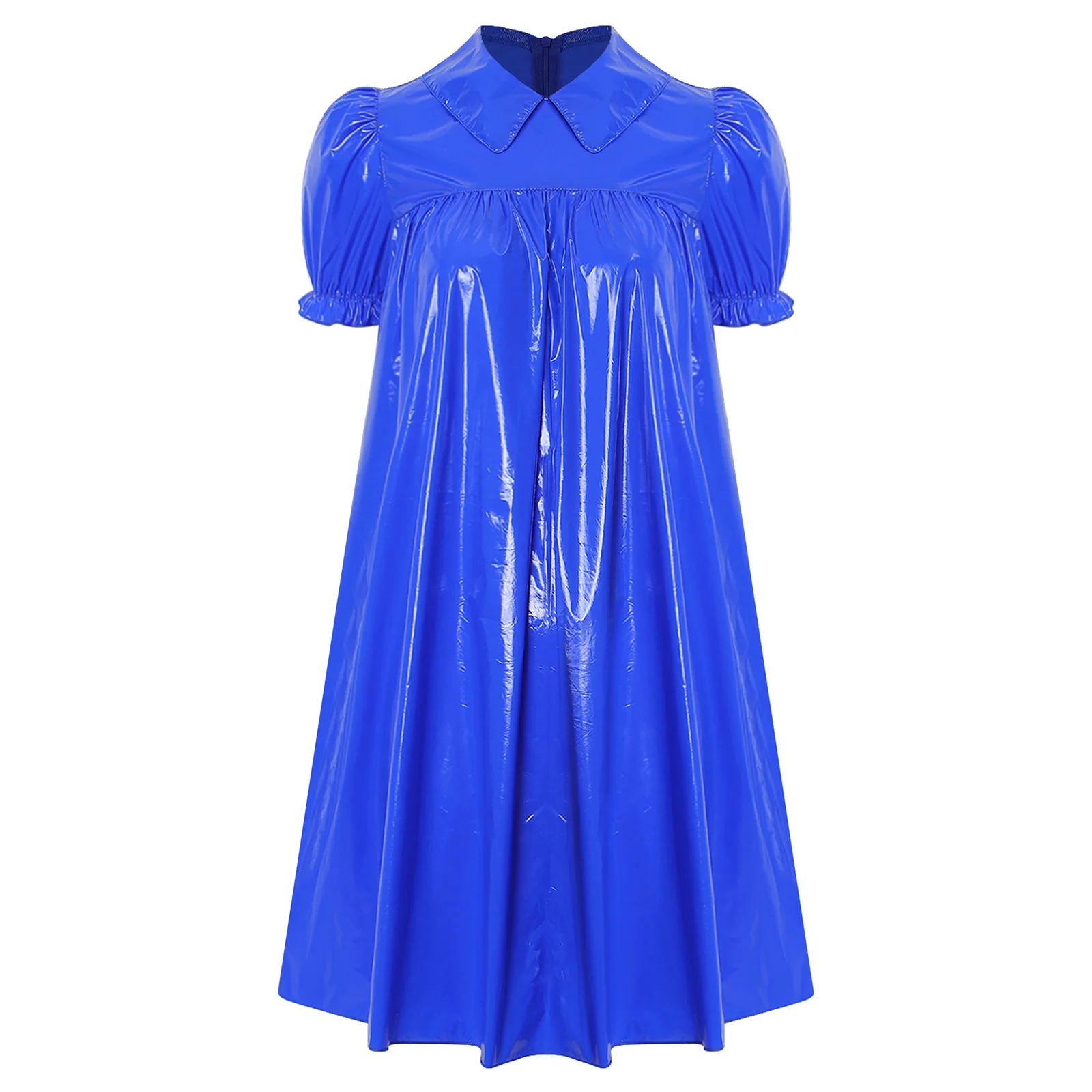 Womens Waterproof Vinyl Sleep Dress Puff Short Sleeve Empire Waist Lapel Dress Nightgown for Regency Victorian Cosplay Party