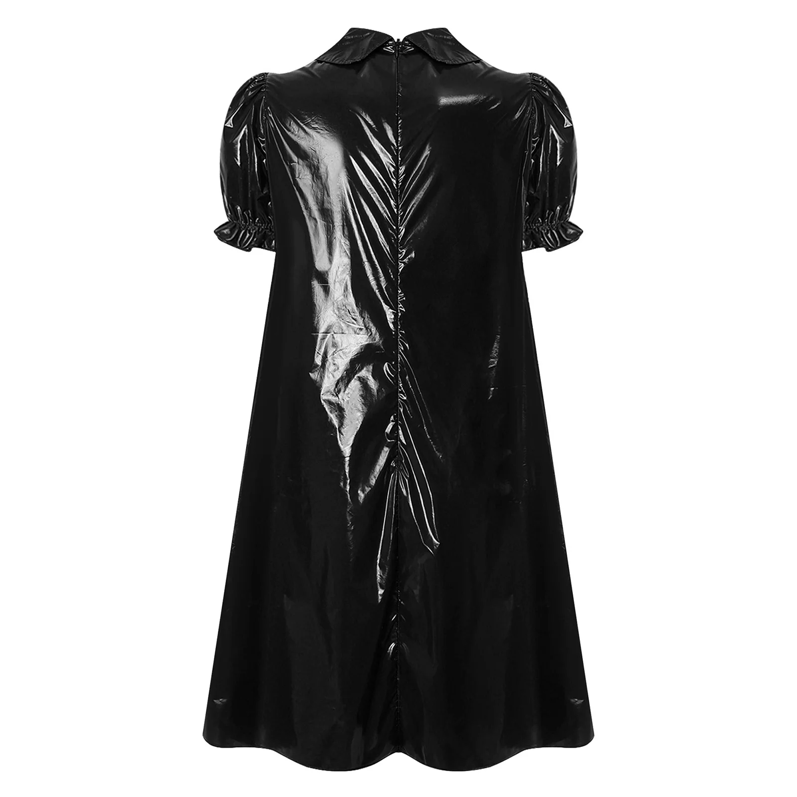 Womens Waterproof Vinyl Sleep Dress Puff Short Sleeve Empire Waist Lapel Dress Nightgown for Regency Victorian Cosplay Party