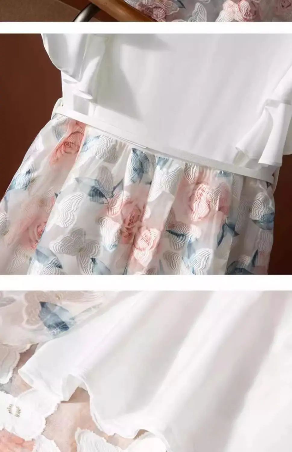 French Fashion Luxury Tulle Dress Female Summer New High-Grade Sense Stitching Embroidery Temperament Lotus Leaf Sleeve Skirt