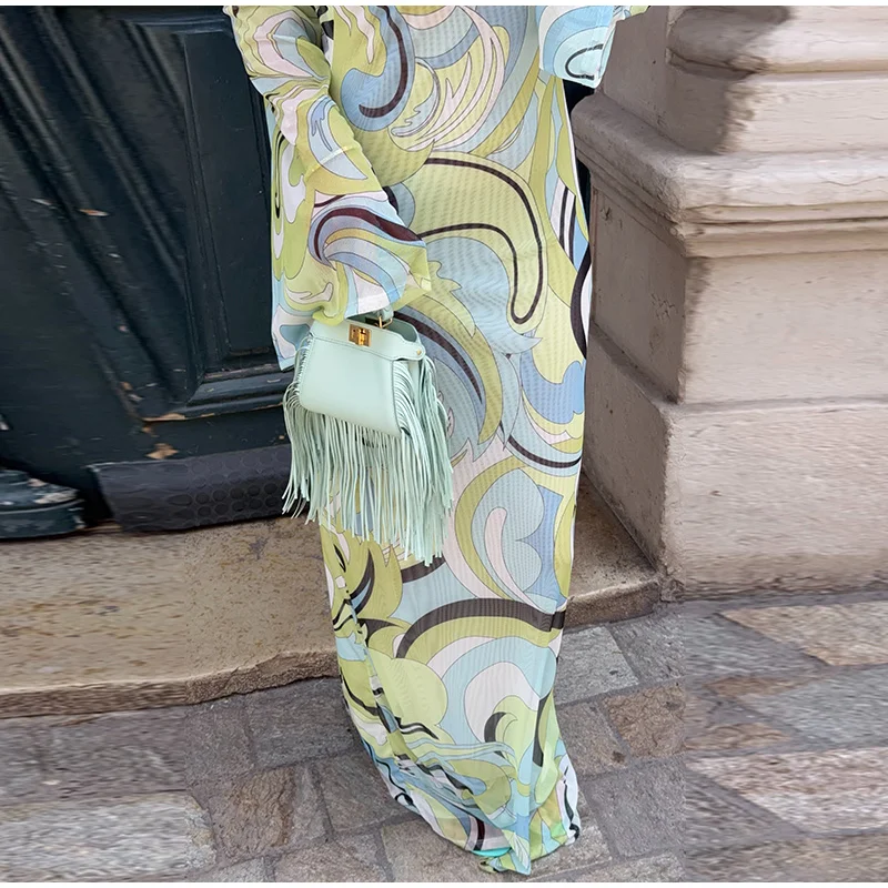 Sexy Print Backless Long Dress Women Round Neck Full Flare Sleeve Bodycon Dresses 2026 Summer Beach Lady Ankle-length Robes