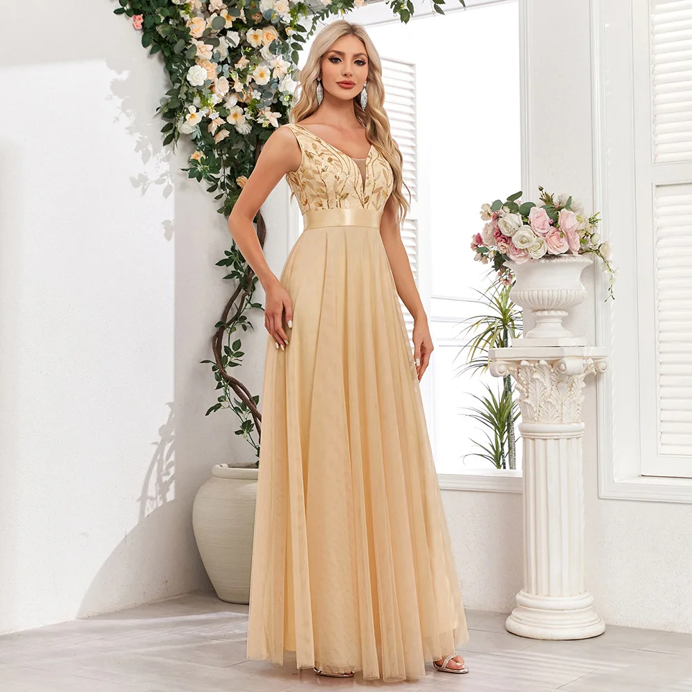 HBLL Sexy Prom Bridesmaid Dresses for Women Elegant Mesh Birthday Evening Party Dress Woman Maxi Sequin Summer Dress Vestidos