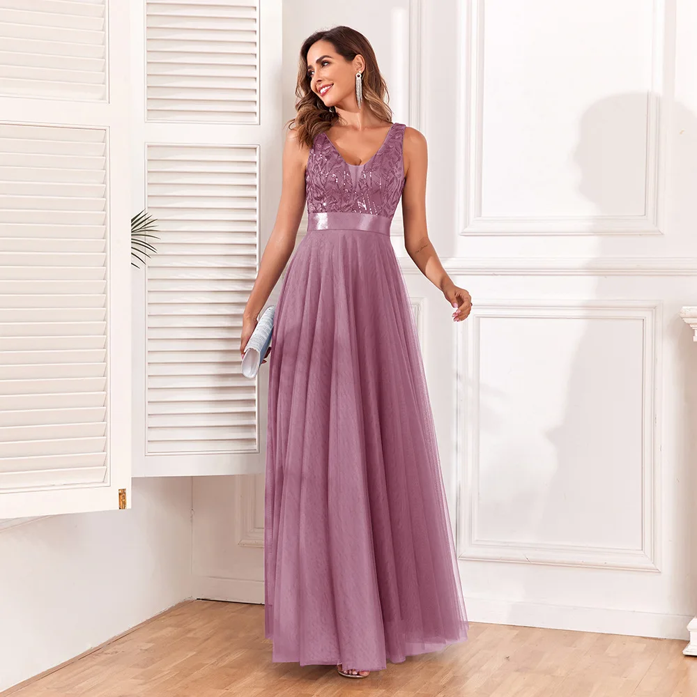 HBLL Sexy Prom Bridesmaid Dresses for Women Elegant Mesh Birthday Evening Party Dress Woman Maxi Sequin Summer Dress Vestidos