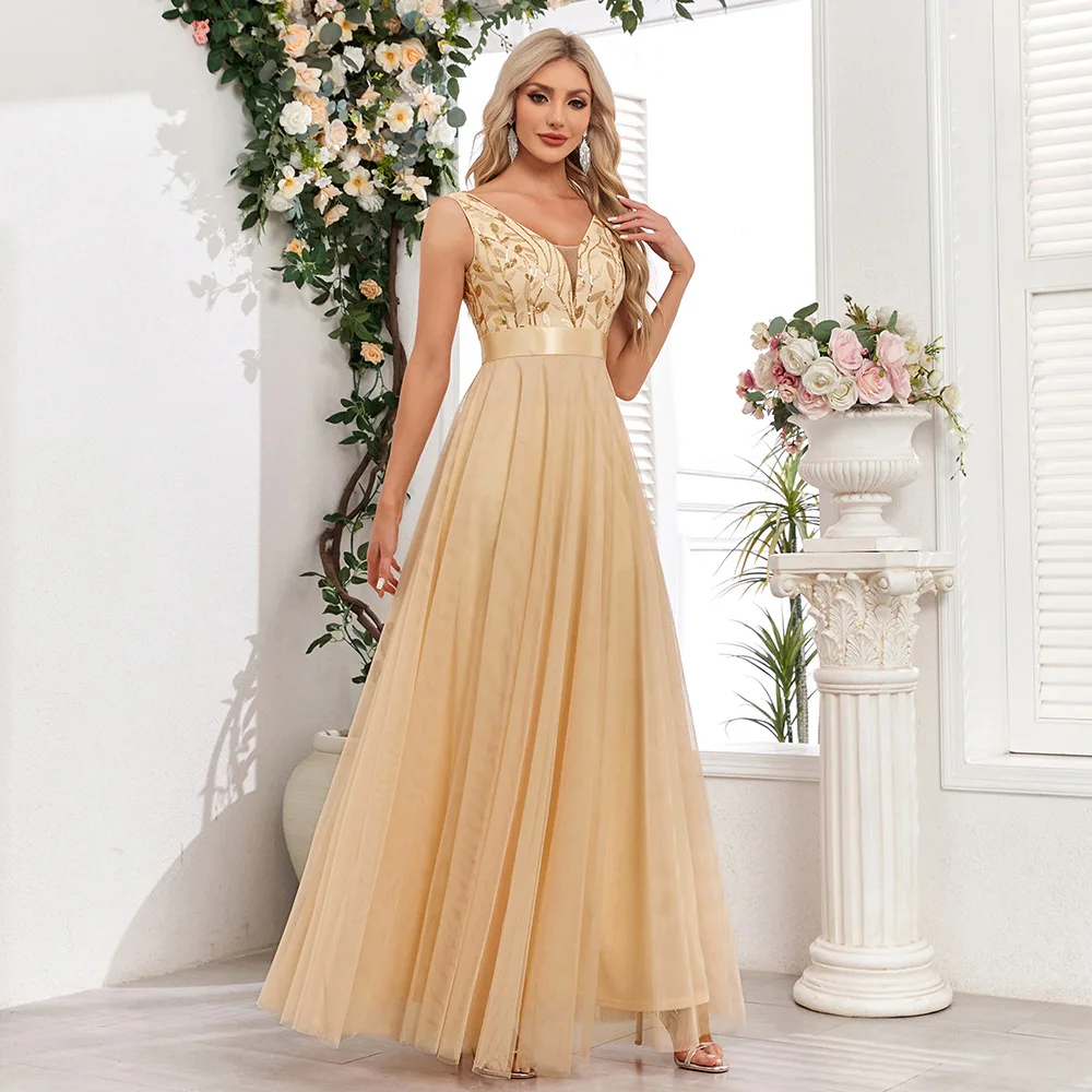 HBLL Sexy Prom Bridesmaid Dresses for Women Elegant Mesh Birthday Evening Party Dress Woman Maxi Sequin Summer Dress Vestidos