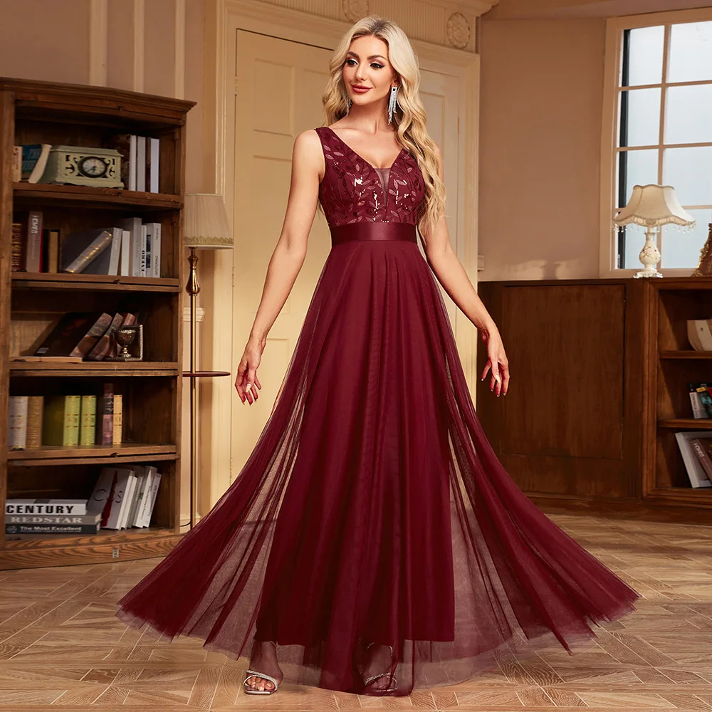 HBLL Sexy Prom Bridesmaid Dresses for Women Elegant Mesh Birthday Evening Party Dress Woman Maxi Sequin Summer Dress Vestidos