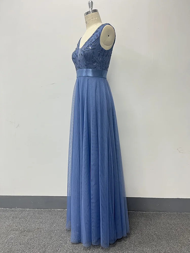 HBLL Sexy Prom Bridesmaid Dresses for Women Elegant Mesh Birthday Evening Party Dress Woman Maxi Sequin Summer Dress Vestidos