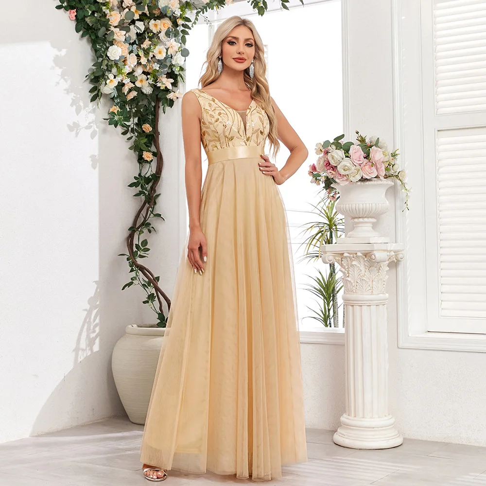 HBLL Sexy Prom Bridesmaid Dresses for Women Elegant Mesh Birthday Evening Party Dress Woman Maxi Sequin Summer Dress Vestidos