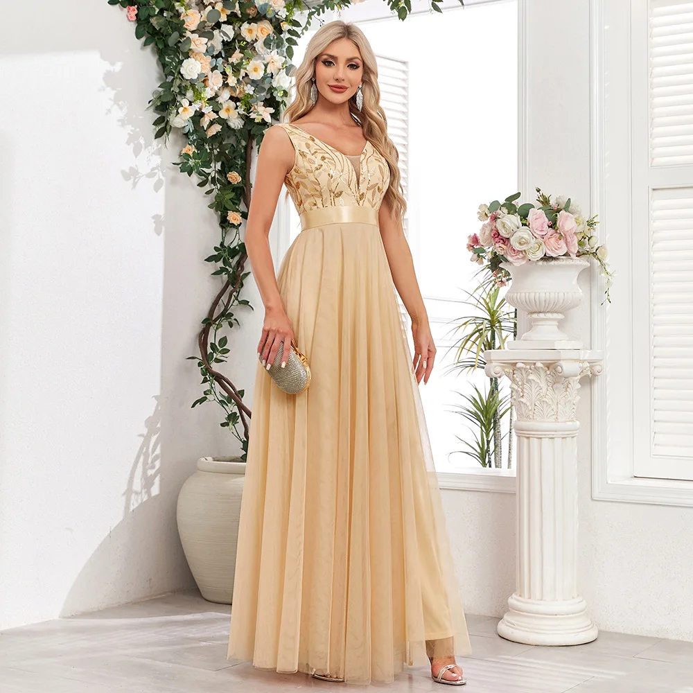 HBLL Sexy Prom Bridesmaid Dresses for Women Elegant Mesh Birthday Evening Party Dress Woman Maxi Sequin Summer Dress Vestidos