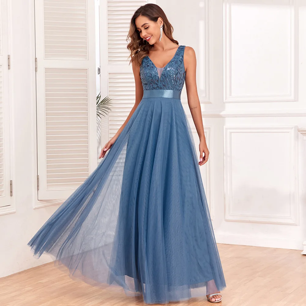 HBLL Sexy Prom Bridesmaid Dresses for Women Elegant Mesh Birthday Evening Party Dress Woman Maxi Sequin Summer Dress Vestidos