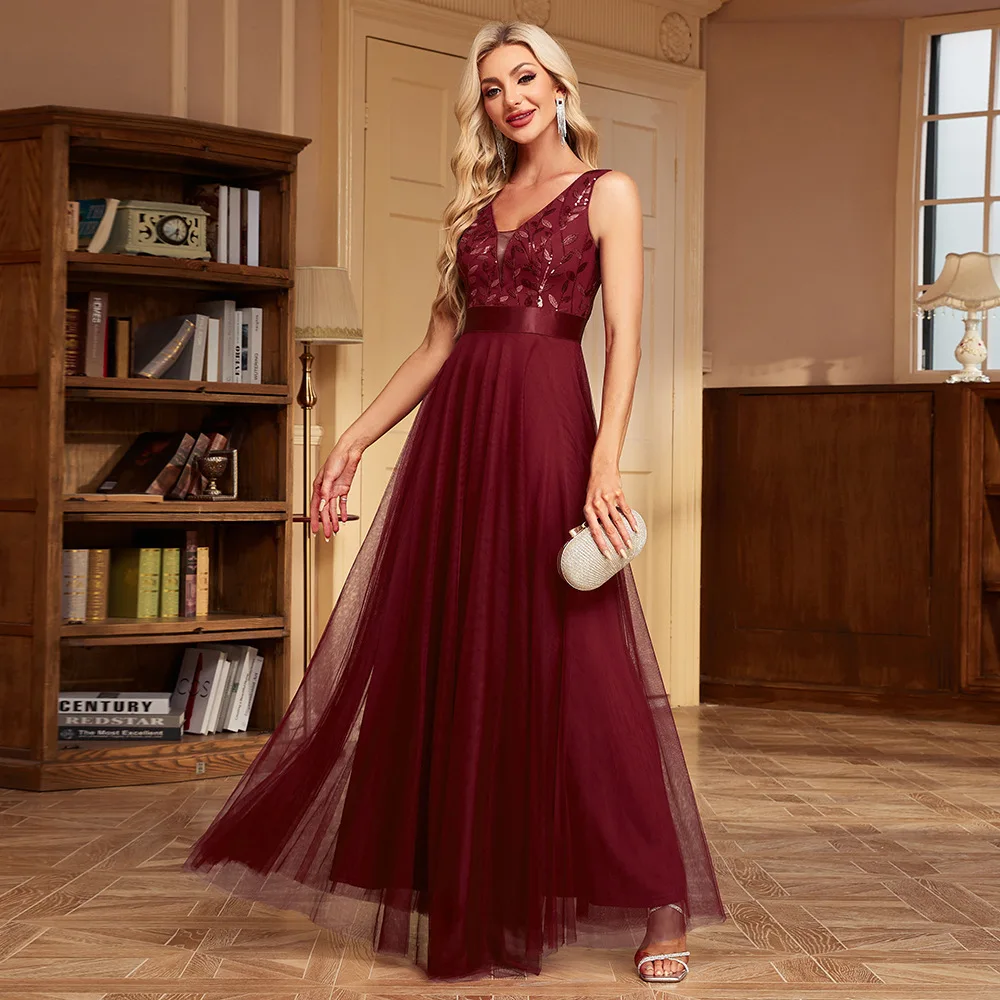 HBLL Sexy Prom Bridesmaid Dresses for Women Elegant Mesh Birthday Evening Party Dress Woman Maxi Sequin Summer Dress Vestidos