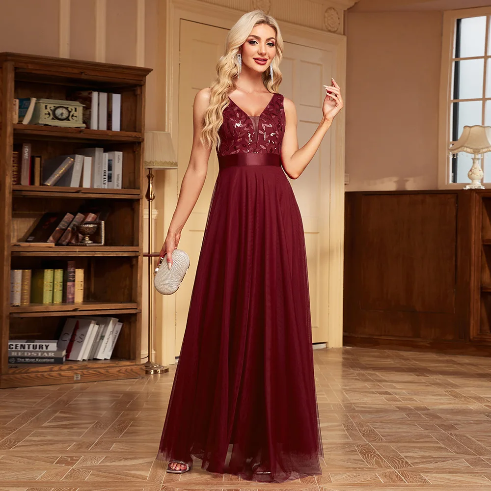 HBLL Sexy Prom Bridesmaid Dresses for Women Elegant Mesh Birthday Evening Party Dress Woman Maxi Sequin Summer Dress Vestidos
