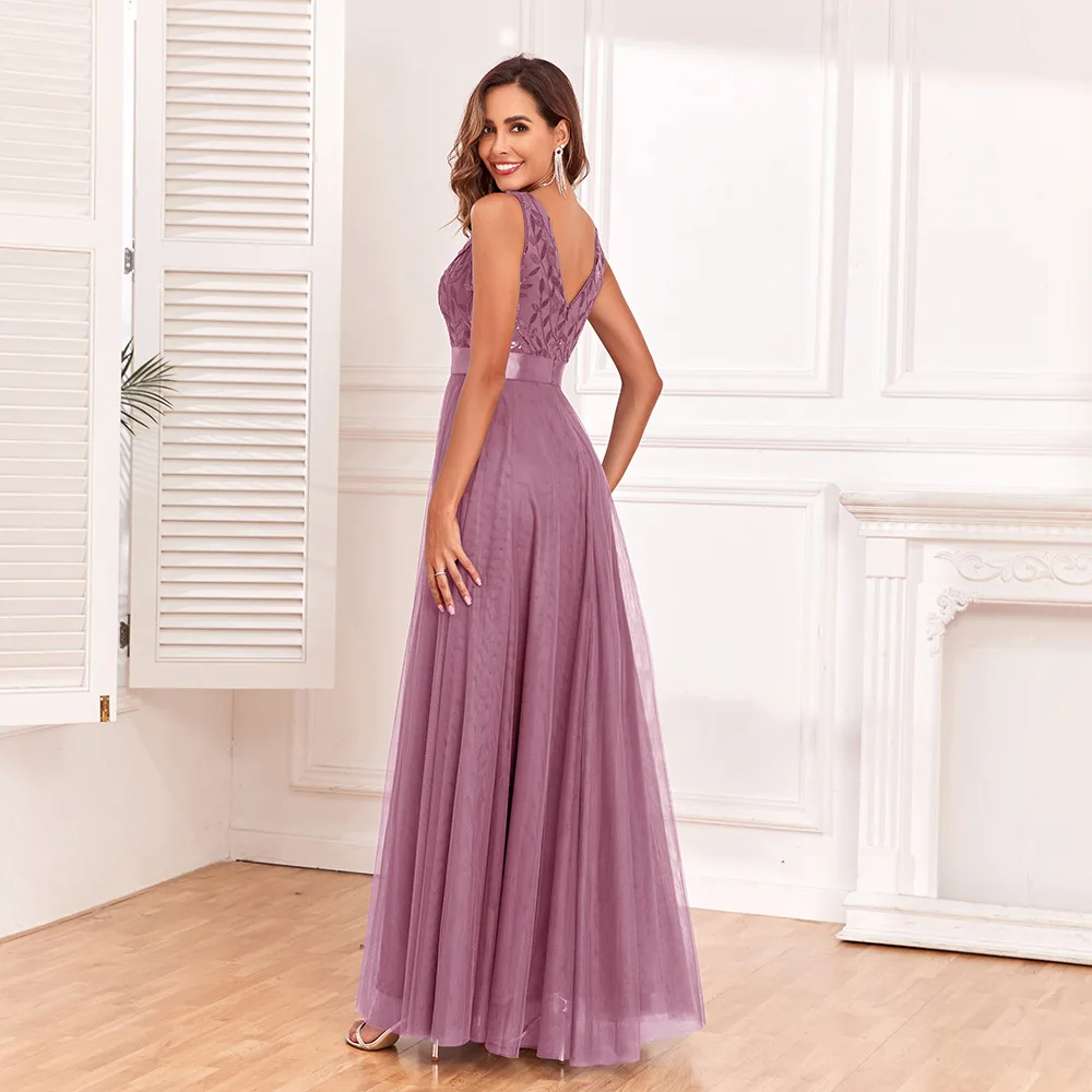 HBLL Sexy Prom Bridesmaid Dresses for Women Elegant Mesh Birthday Evening Party Dress Woman Maxi Sequin Summer Dress Vestidos