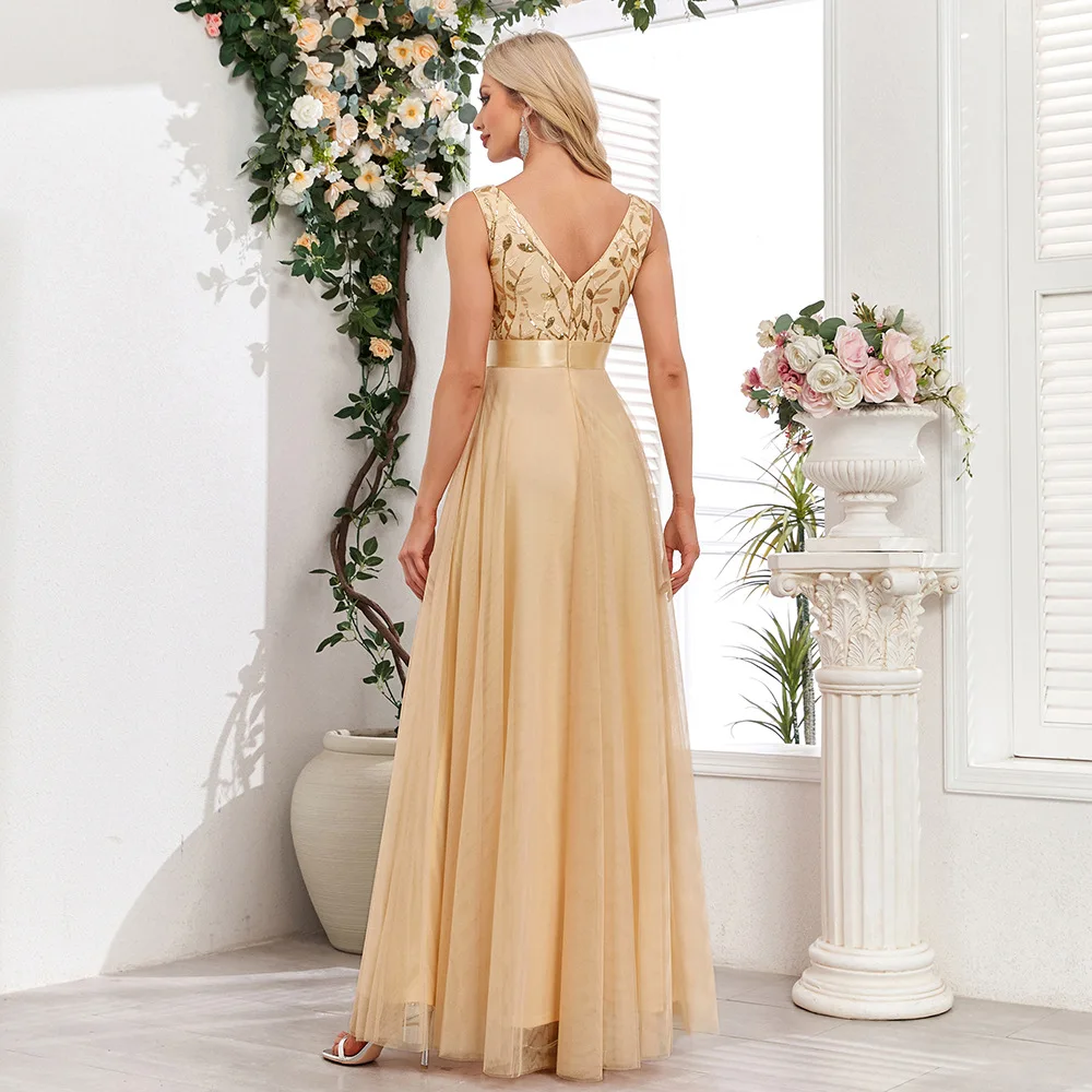 HBLL Sexy Prom Bridesmaid Dresses for Women Elegant Mesh Birthday Evening Party Dress Woman Maxi Sequin Summer Dress Vestidos