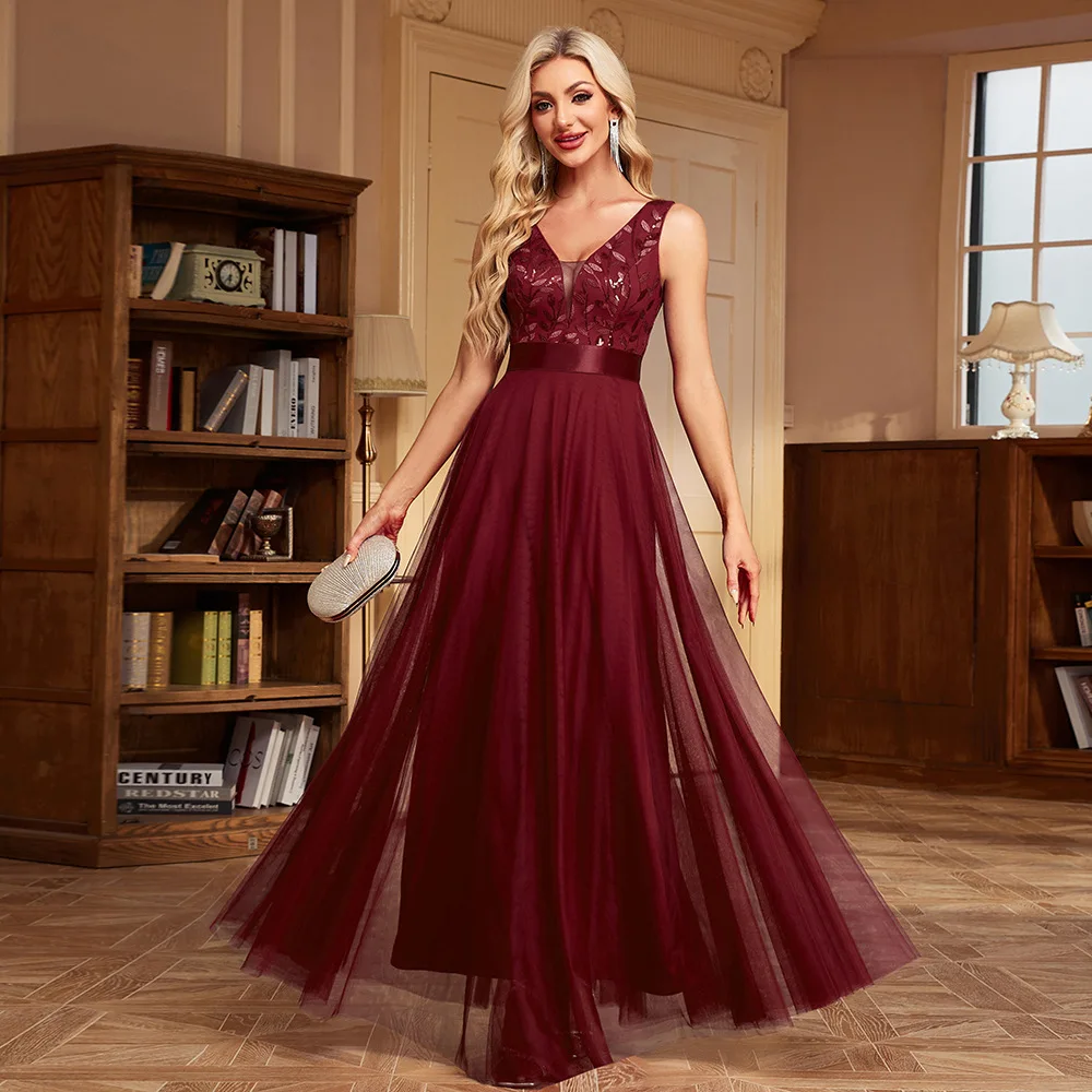 HBLL Sexy Prom Bridesmaid Dresses for Women Elegant Mesh Birthday Evening Party Dress Woman Maxi Sequin Summer Dress Vestidos