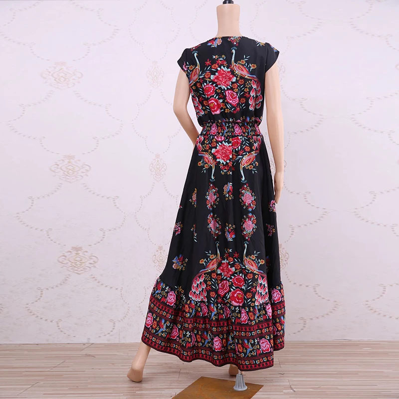 Customizable Duzeala 2022 New Women Summer Boho Beach Maxi Dress Sexy V Neck Vintage Print Long Dresses Casual Sundress Dress