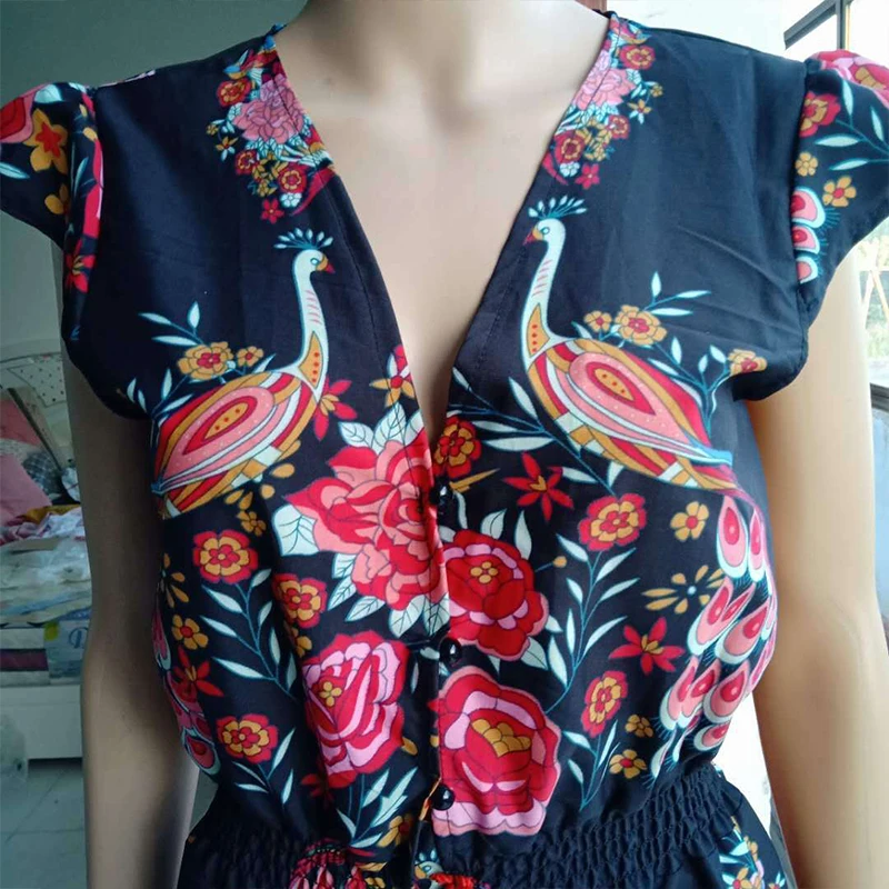 Customizable Duzeala 2022 New Women Summer Boho Beach Maxi Dress Sexy V Neck Vintage Print Long Dresses Casual Sundress Dress