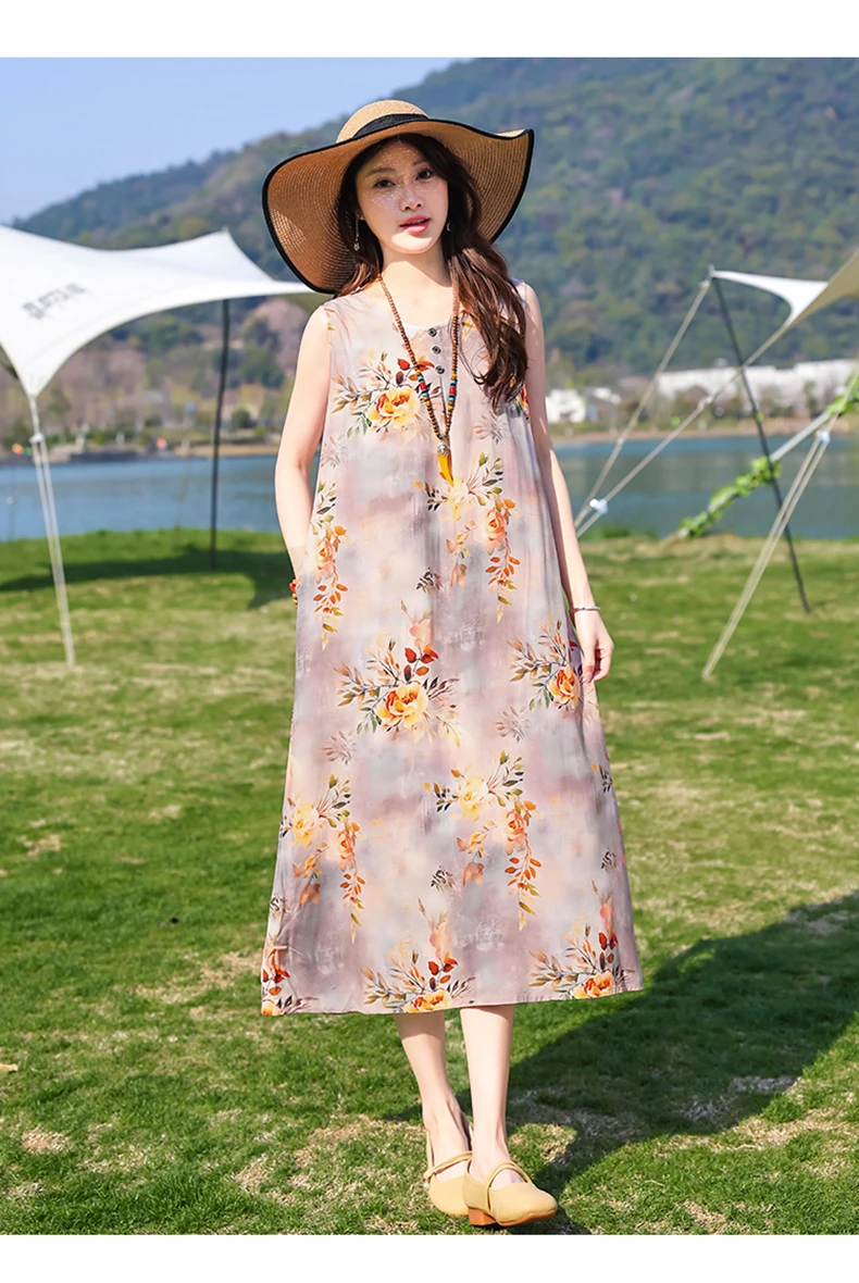 New Fashion Casual Style 2026 Summer Dresses For Women V-neck Cotton Robe Femme Vintage A-line Solid Dress Women Clothing