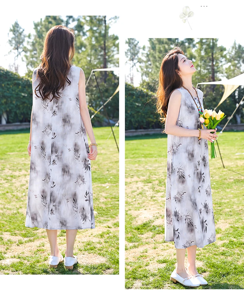 New Fashion Casual Style 2026 Summer Dresses For Women V-neck Cotton Robe Femme Vintage A-line Solid Dress Women Clothing