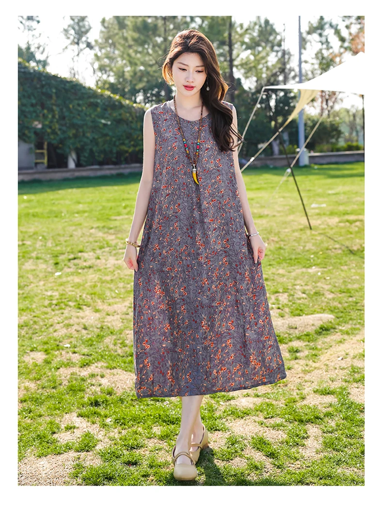 New Fashion Casual Style 2026 Summer Dresses For Women V-neck Cotton Robe Femme Vintage A-line Solid Dress Women Clothing