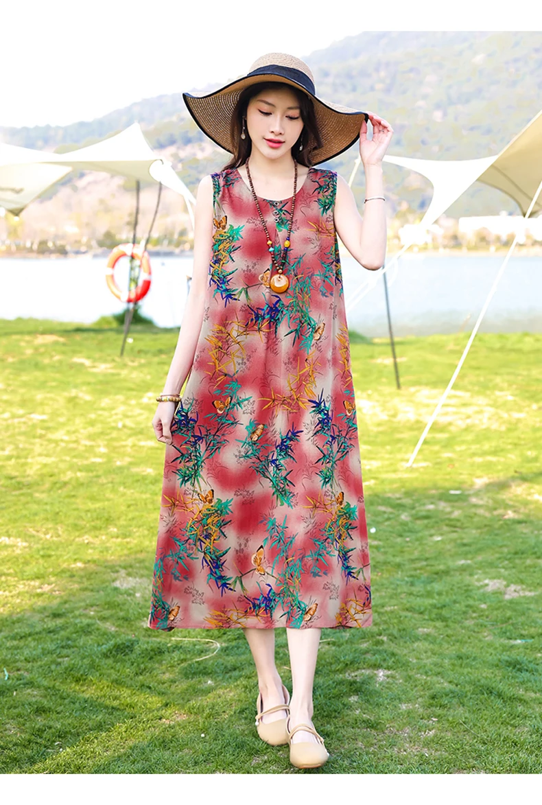 New Fashion Casual Style 2026 Summer Dresses For Women V-neck Cotton Robe Femme Vintage A-line Solid Dress Women Clothing