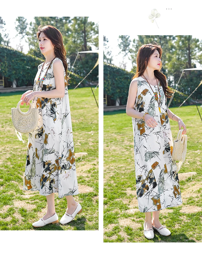 New Fashion Casual Style 2026 Summer Dresses For Women V-neck Cotton Robe Femme Vintage A-line Solid Dress Women Clothing